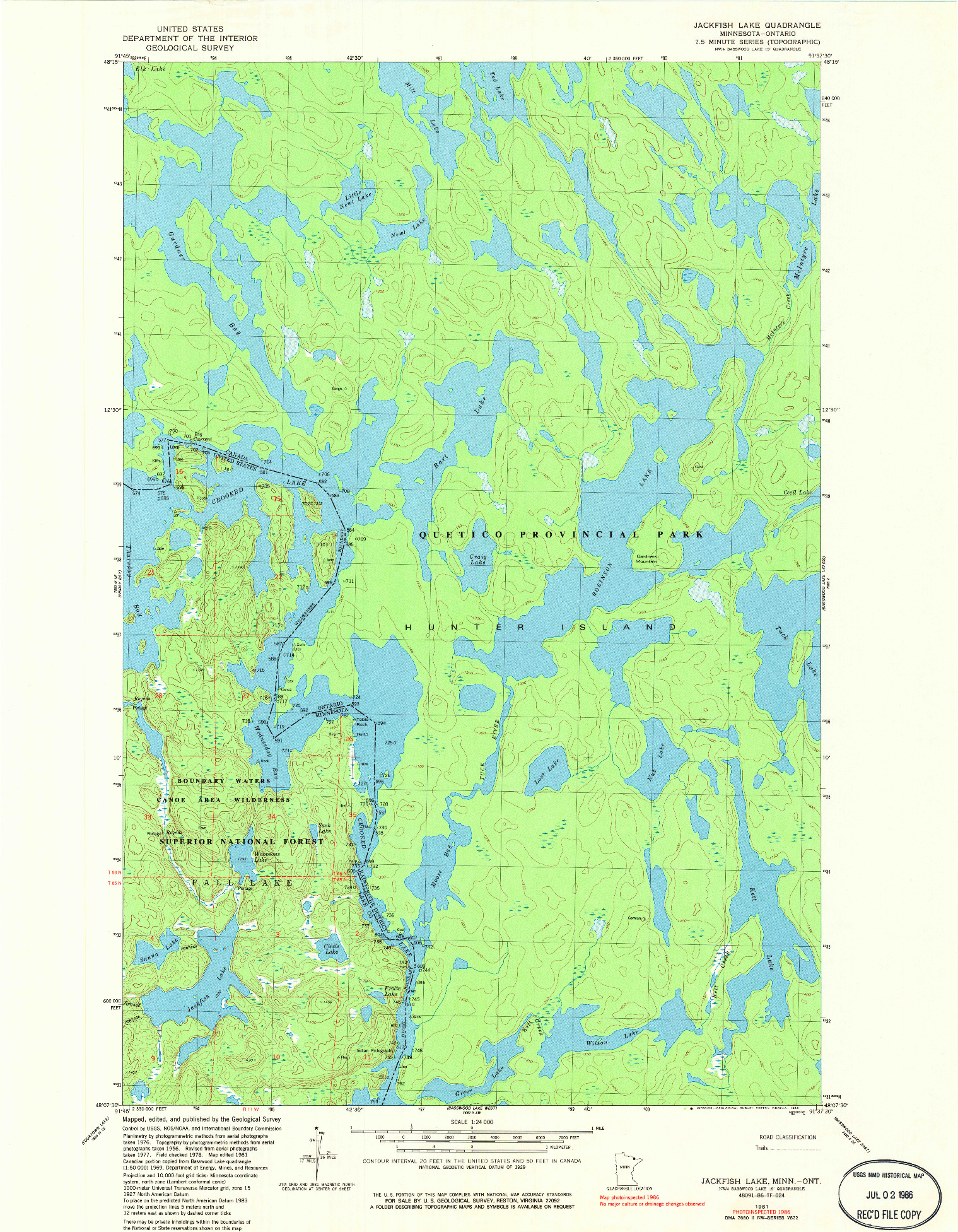 USGS 1:24000-SCALE QUADRANGLE FOR JACKFISH LAKE, MN 1981