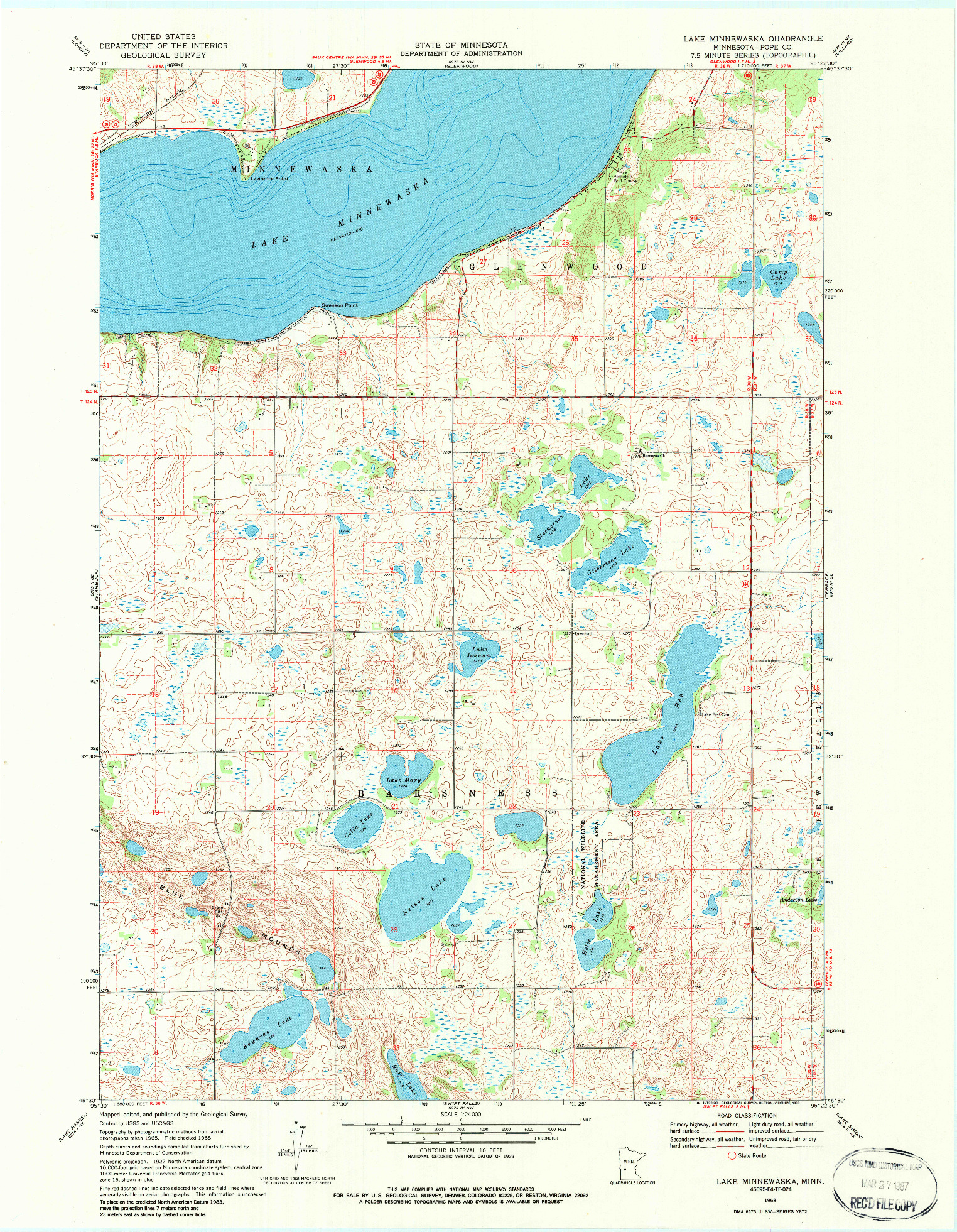 USGS 1:24000-SCALE QUADRANGLE FOR LAKE MINNEWASKA, MN 1968