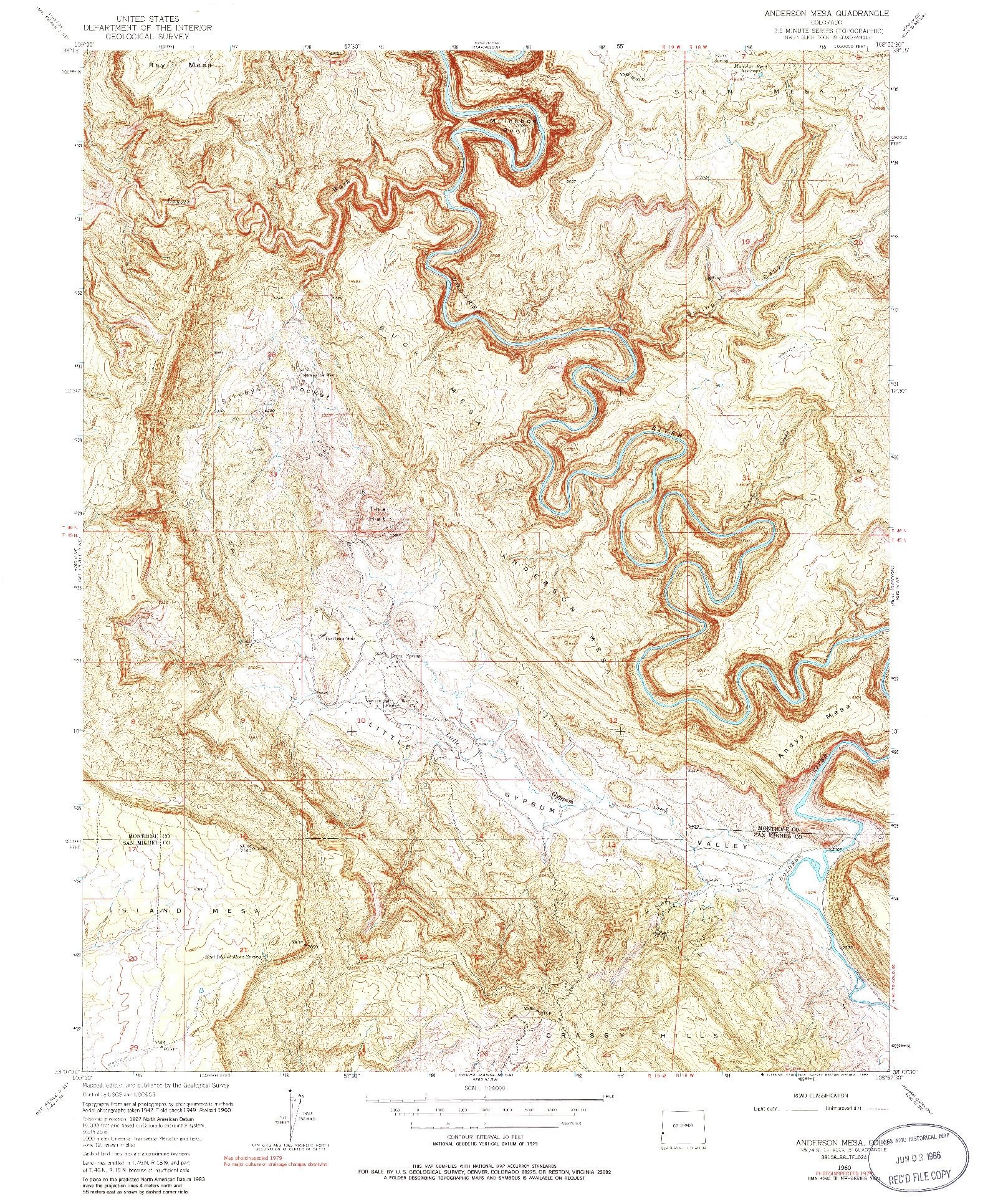 USGS 1:24000-SCALE QUADRANGLE FOR ANDERSON MESA, CO 1960