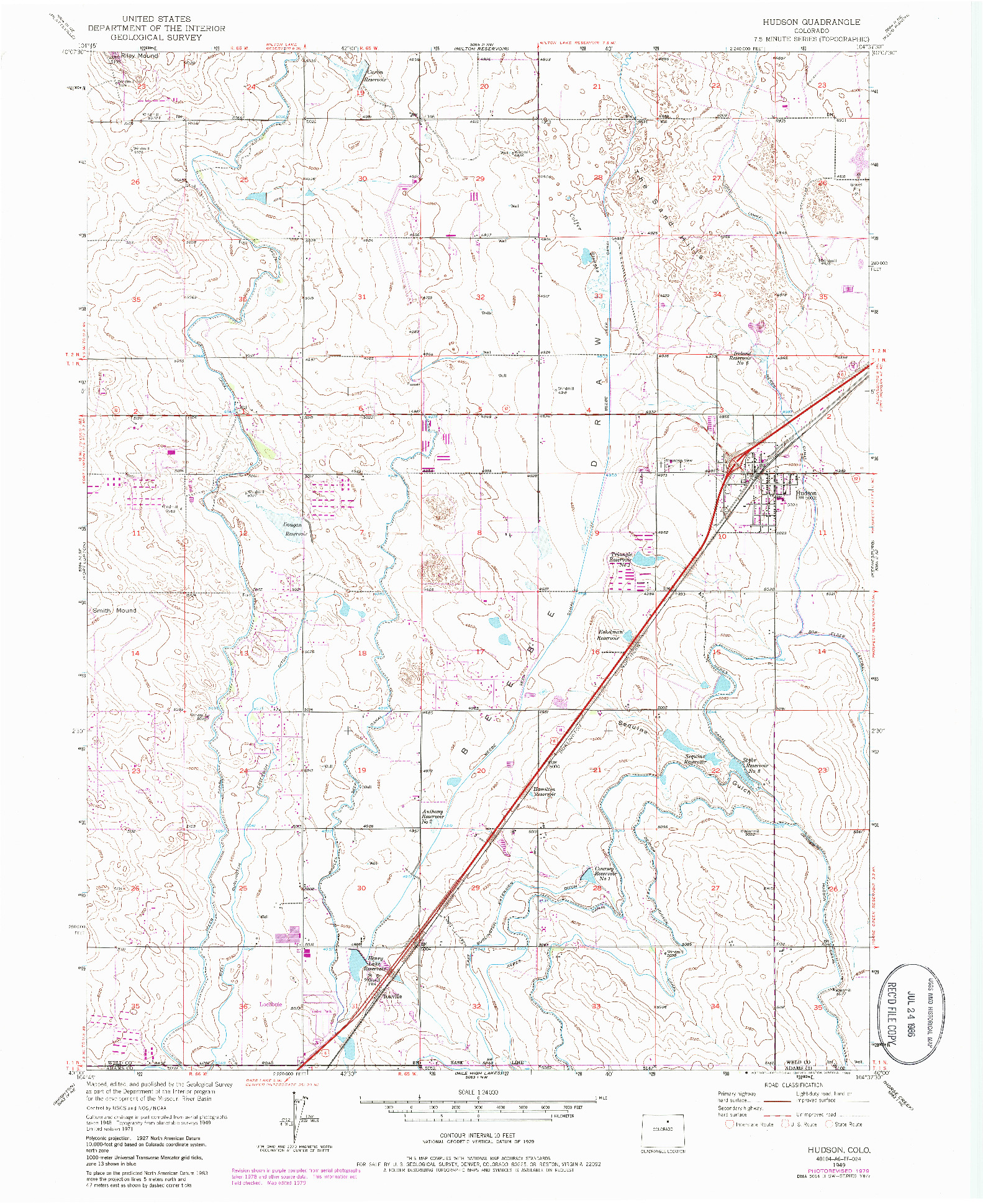 USGS 1:24000-SCALE QUADRANGLE FOR HUDSON, CO 1949