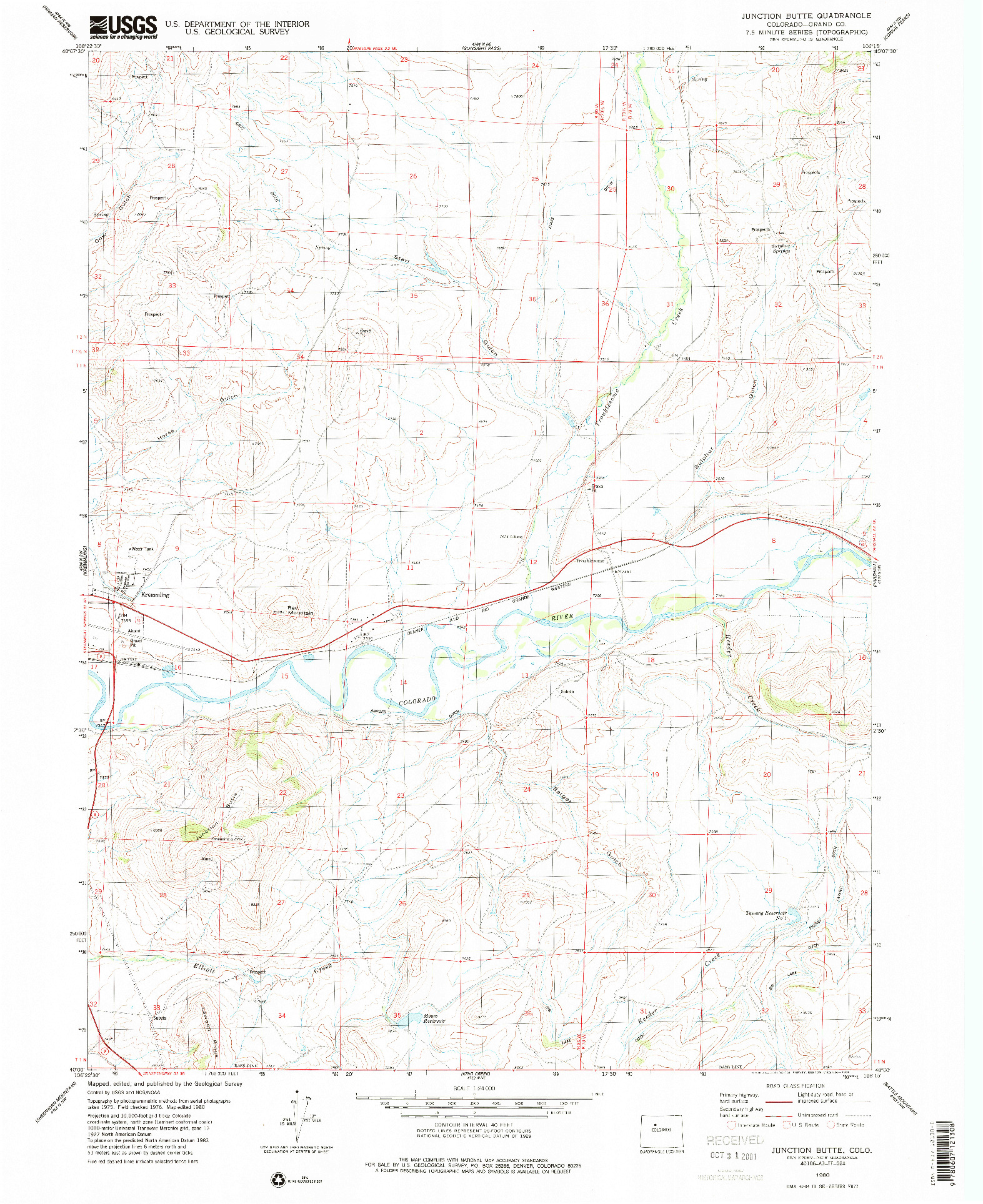 USGS 1:24000-SCALE QUADRANGLE FOR JUNCTION BUTTE, CO 1980