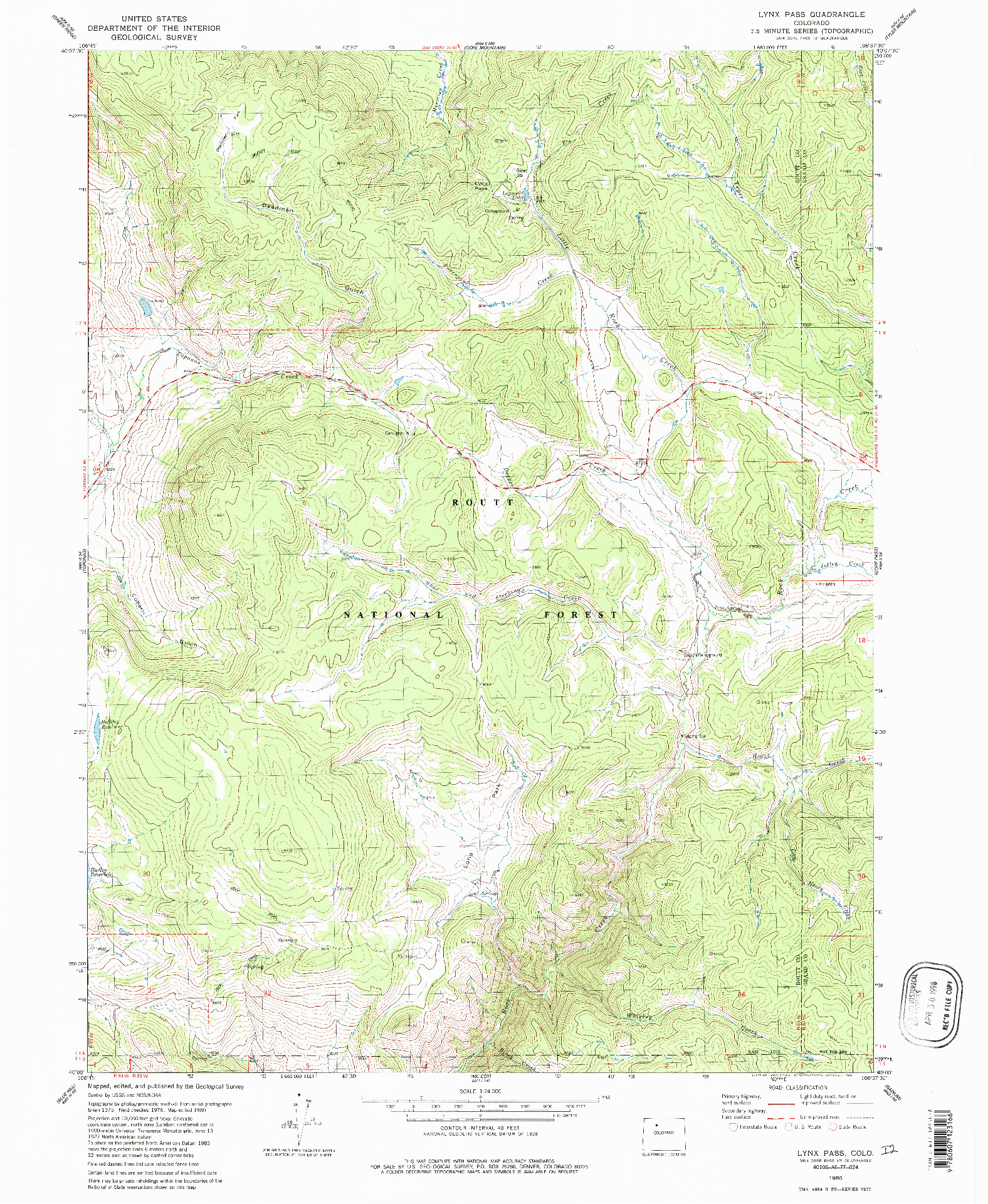 USGS 1:24000-SCALE QUADRANGLE FOR LYNX PASS, CO 1980