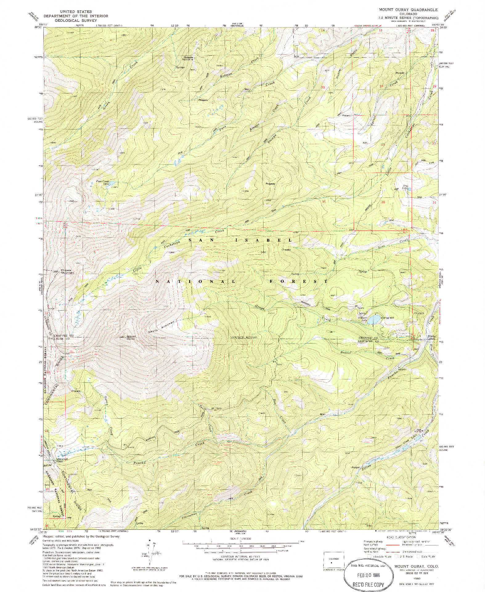 USGS 1:24000-SCALE QUADRANGLE FOR MOUNT OURAY, CO 1980