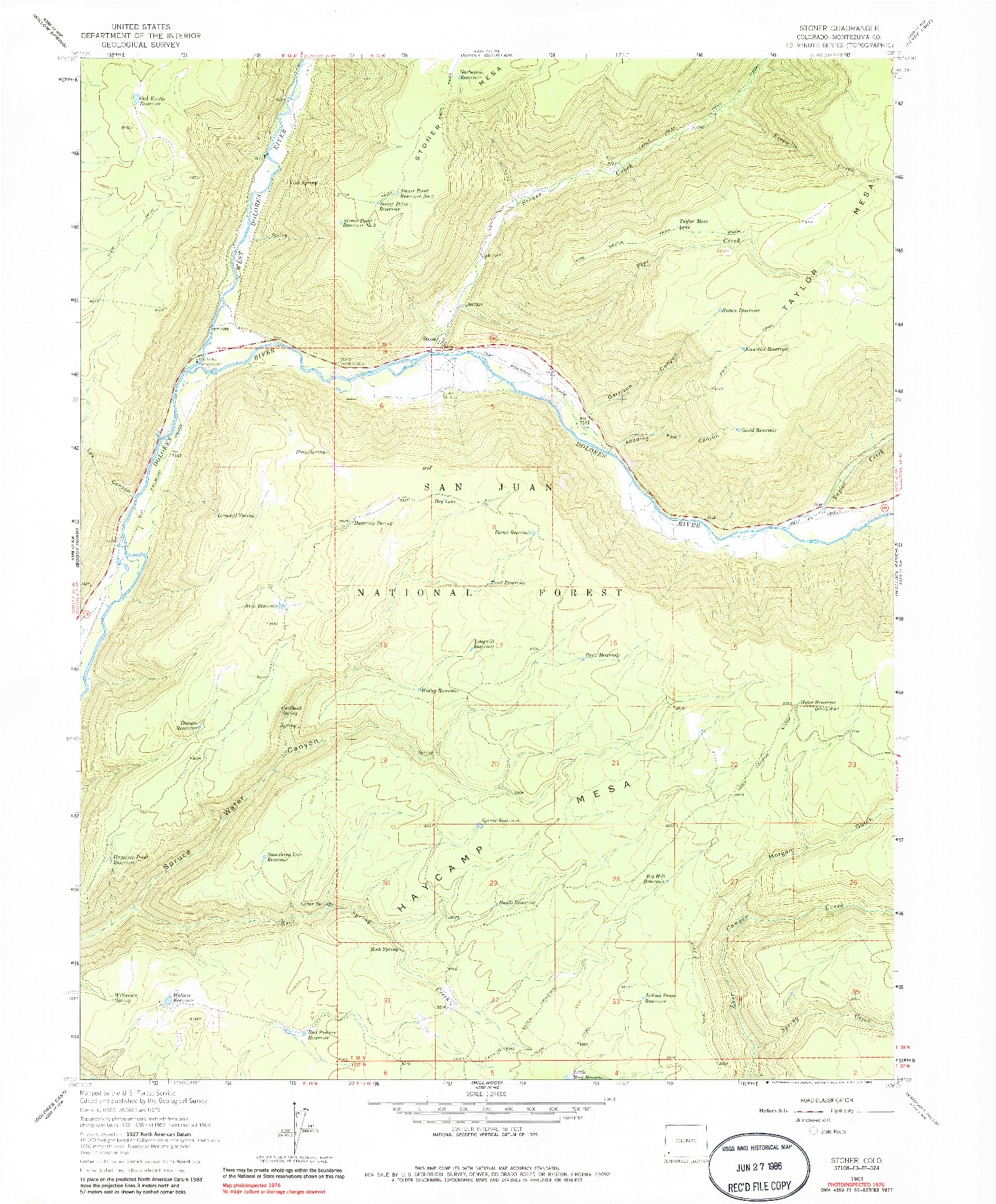 USGS 1:24000-SCALE QUADRANGLE FOR STONER, CO 1963