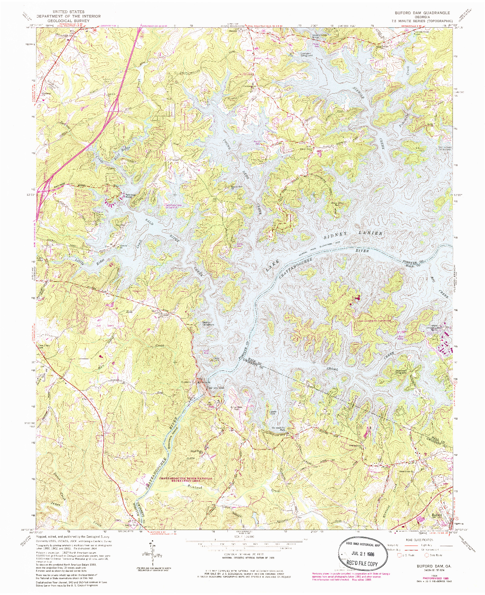 USGS 1:24000-SCALE QUADRANGLE FOR BUFORD DAM, GA 1964