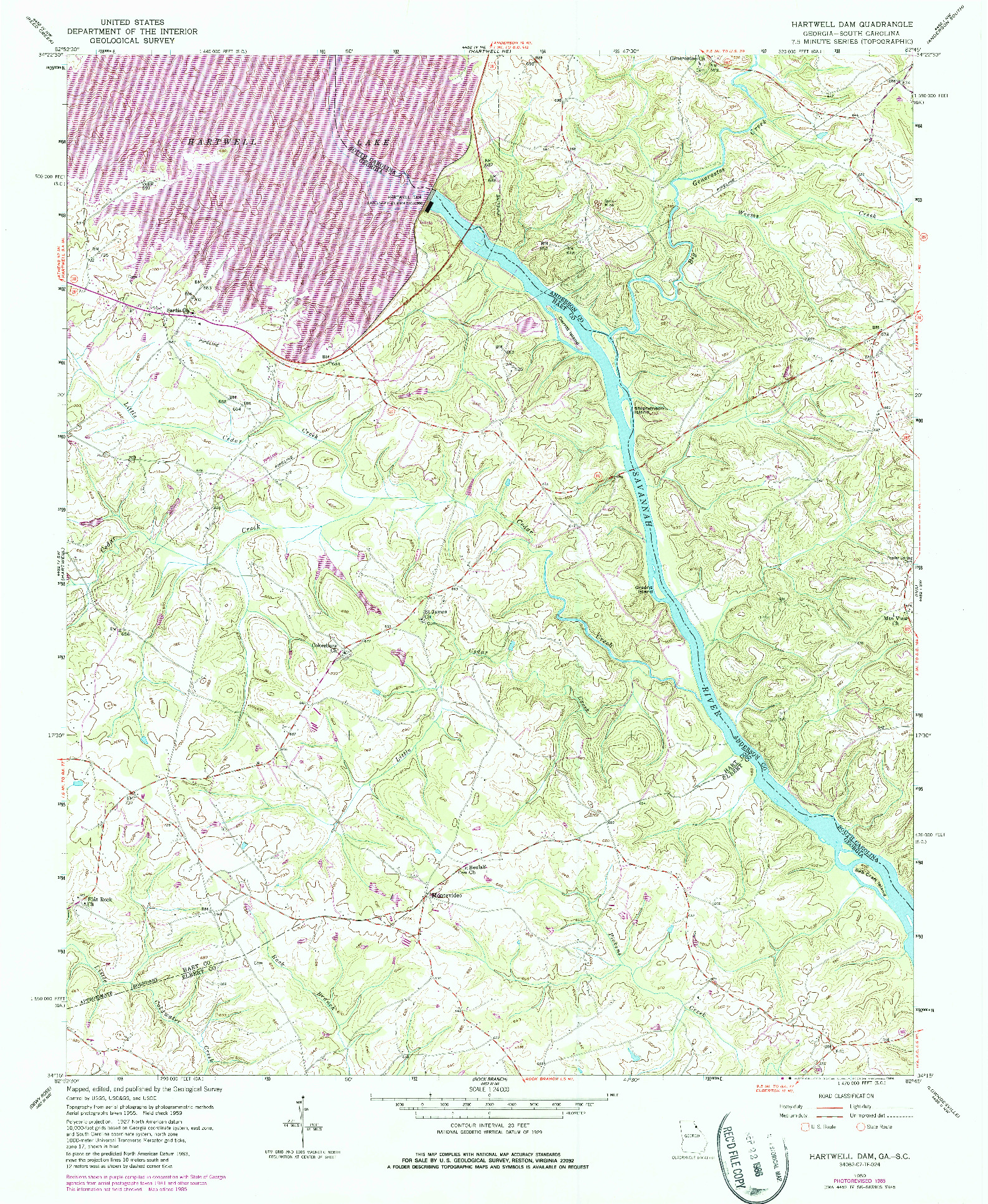 USGS 1:24000-SCALE QUADRANGLE FOR HARTWELL DAM, GA 1959