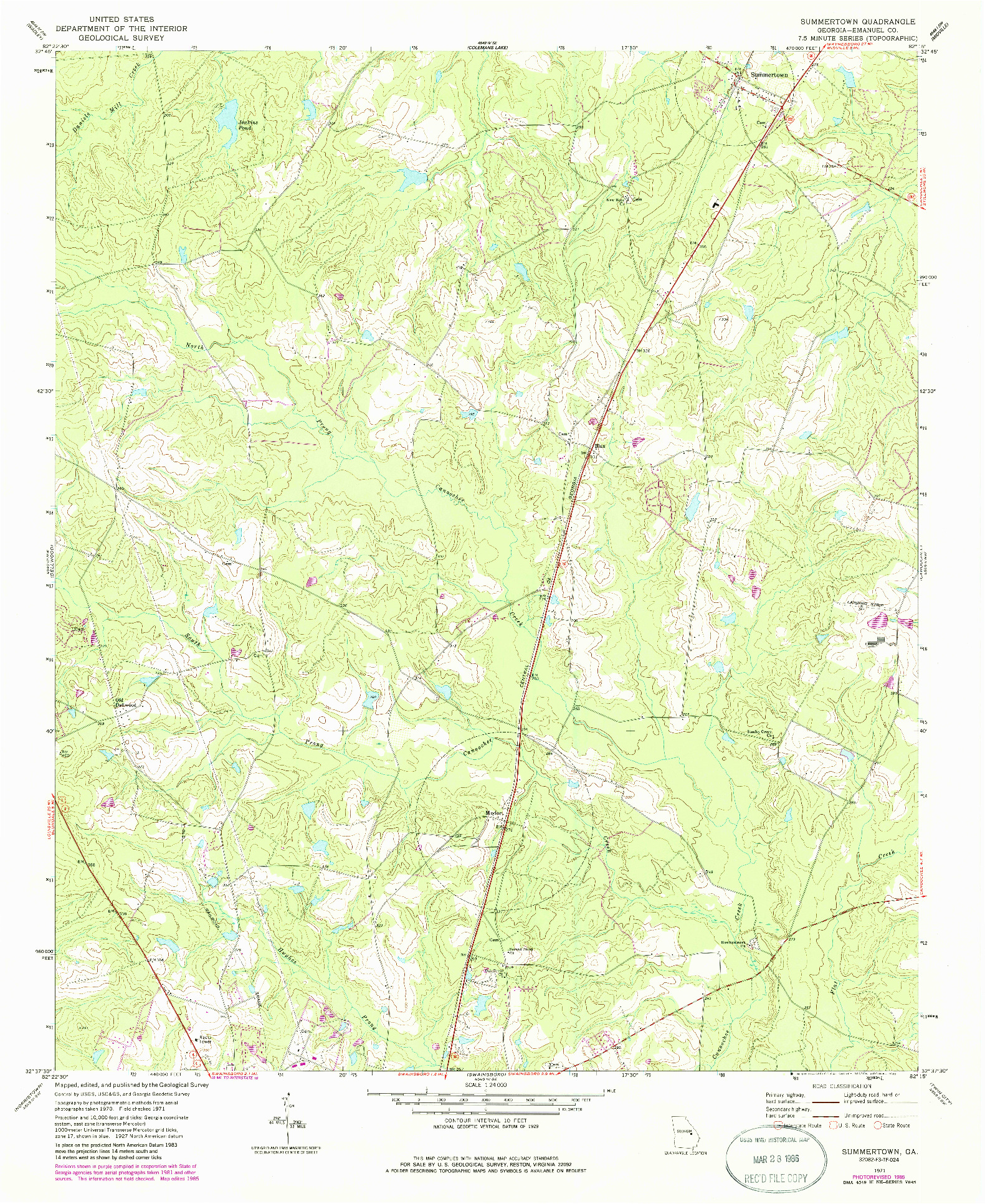 USGS 1:24000-SCALE QUADRANGLE FOR SUMMERTOWN, GA 1971