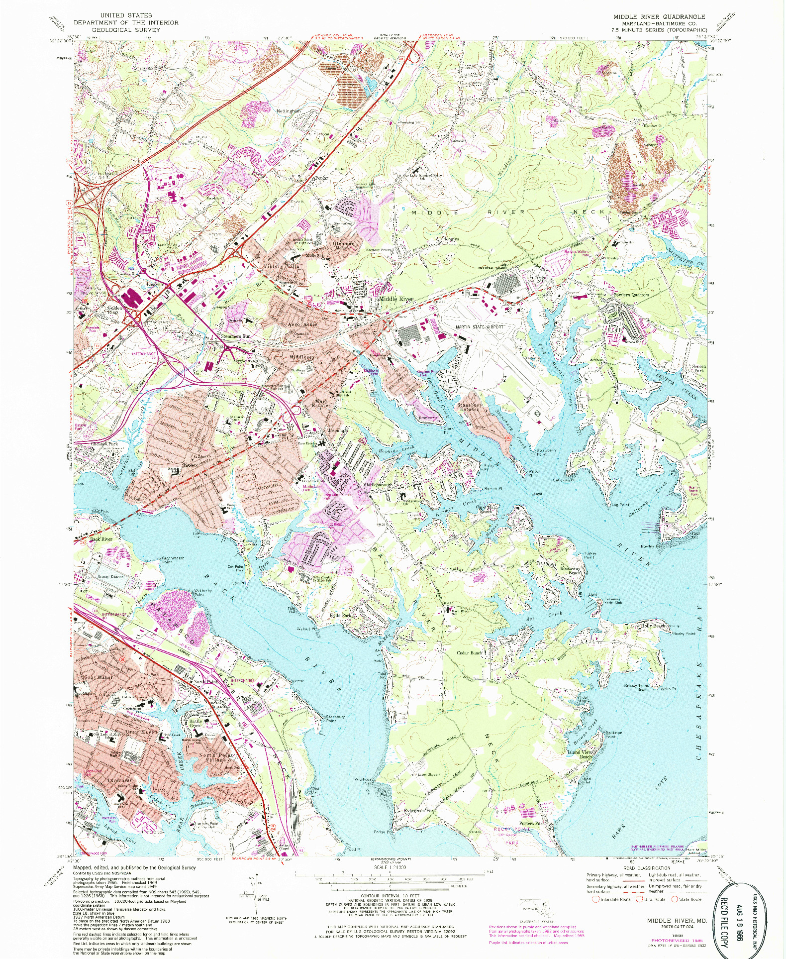 USGS 1:24000-SCALE QUADRANGLE FOR MIDDLE RIVER, MD 1969