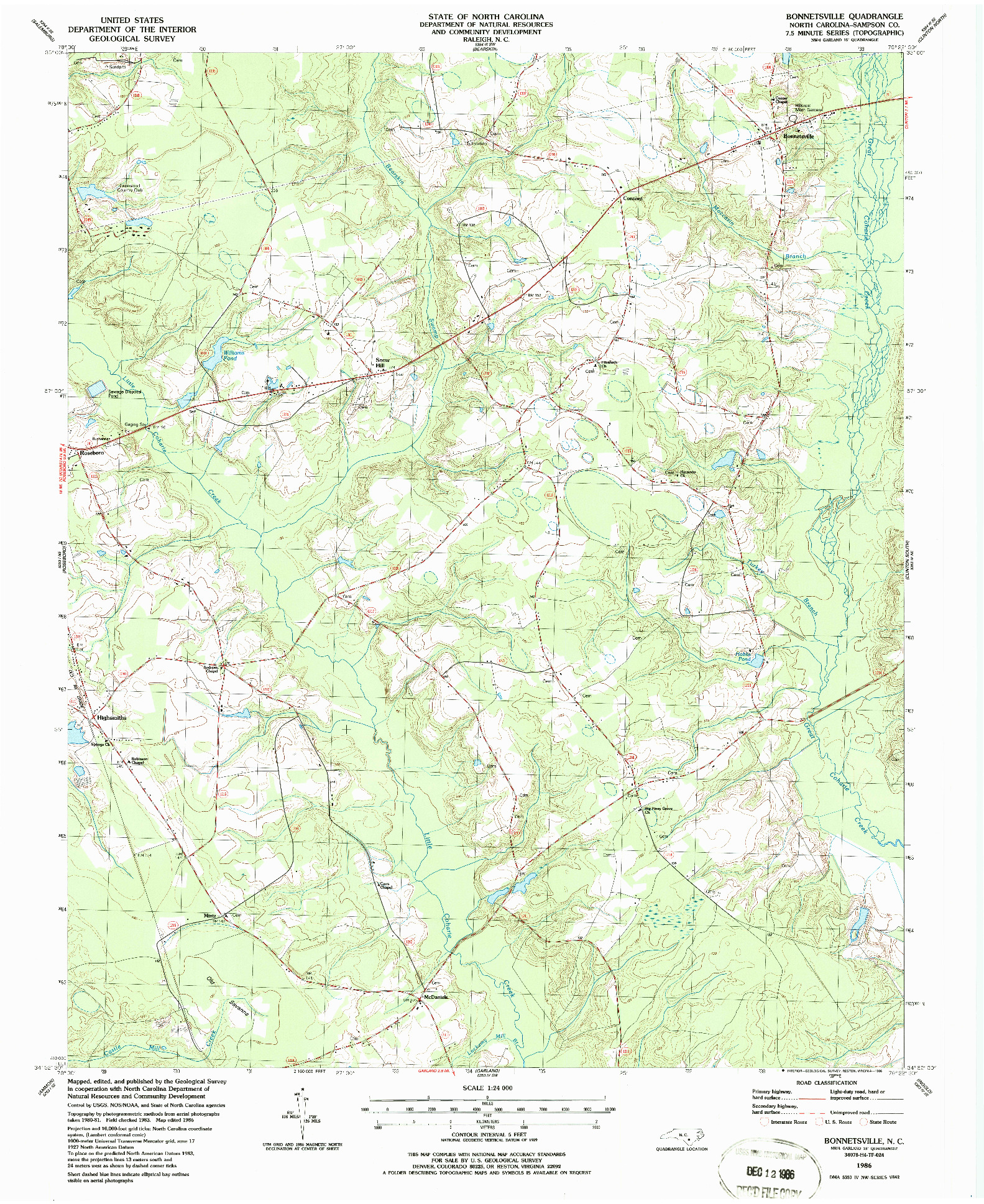 USGS 1:24000-SCALE QUADRANGLE FOR BONNETSVILLE, NC 1986