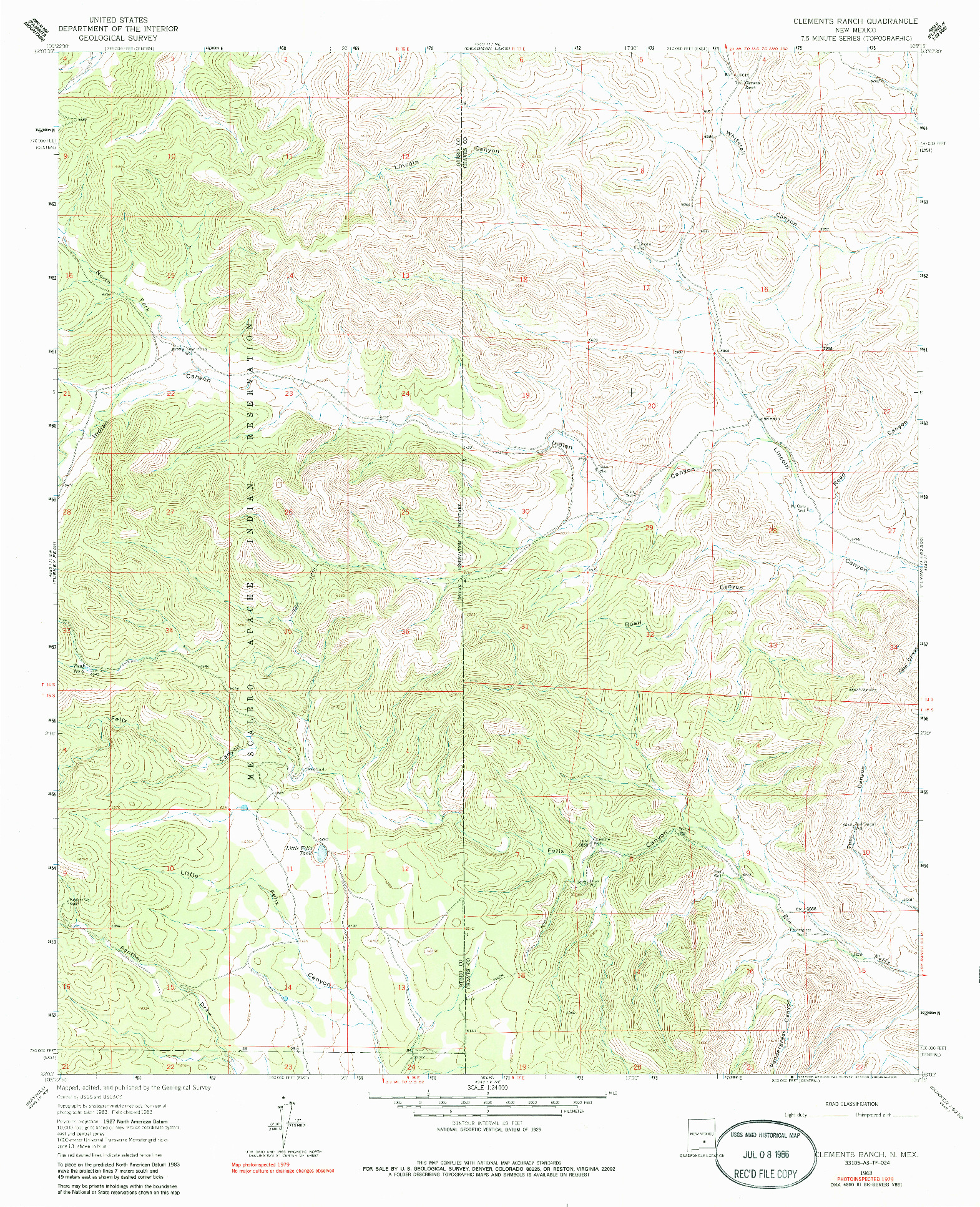 USGS 1:24000-SCALE QUADRANGLE FOR CLEMENTS RANCH, NM 1963