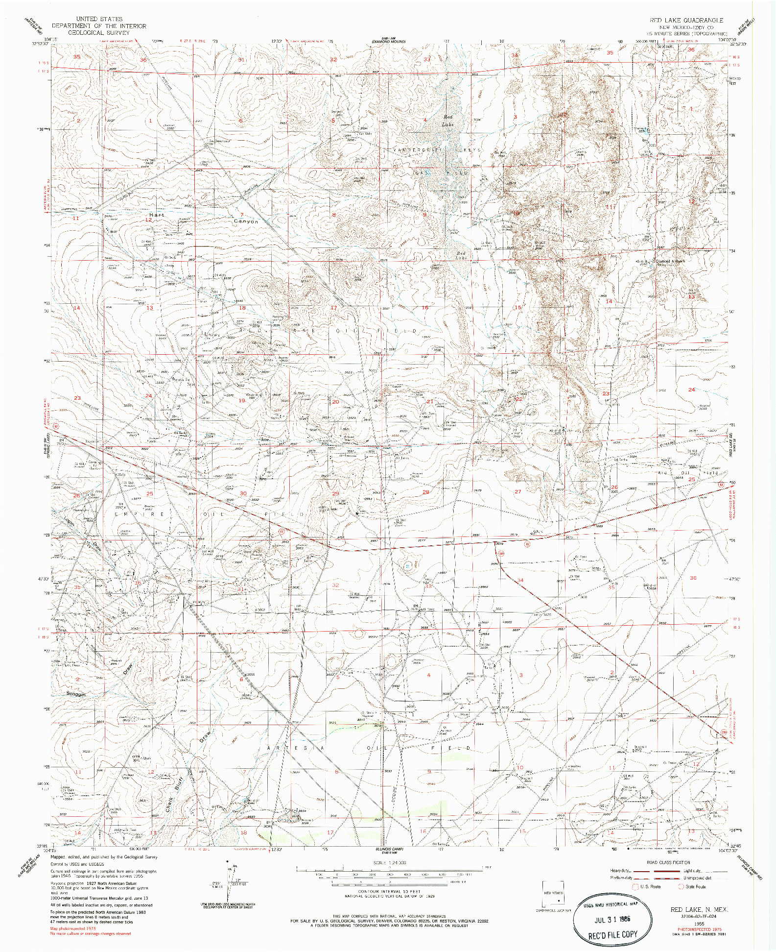 USGS 1:24000-SCALE QUADRANGLE FOR RED LAKE, NM 1955