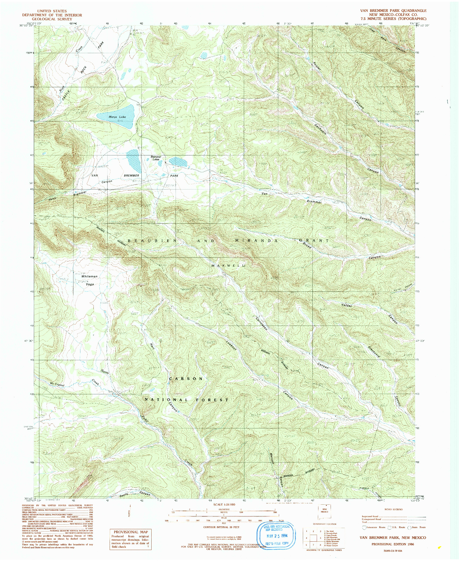 USGS 1:24000-SCALE QUADRANGLE FOR VAN BREMMER PARK, NM 1986