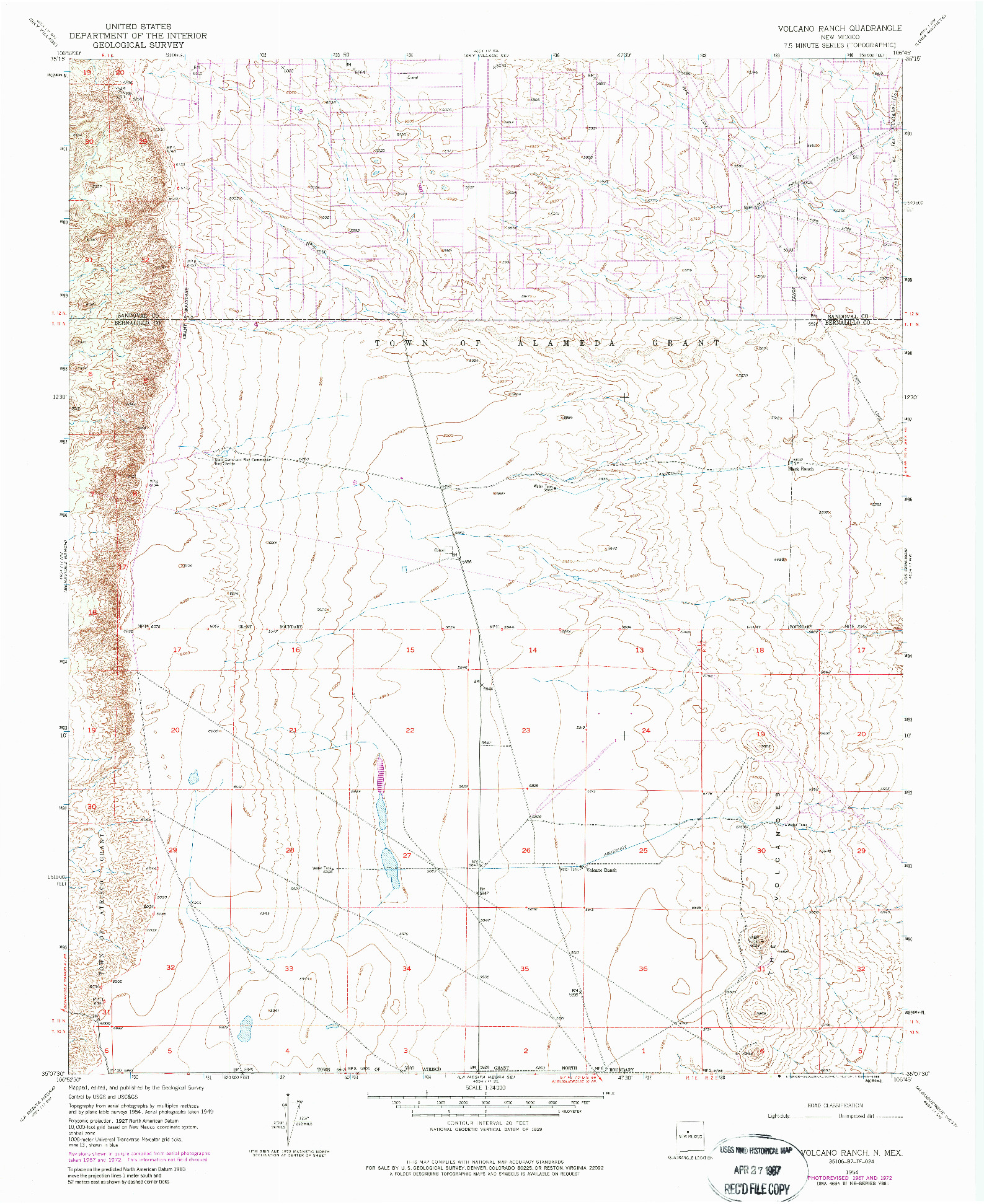USGS 1:24000-SCALE QUADRANGLE FOR VOLCANO RANCH, NM 1954