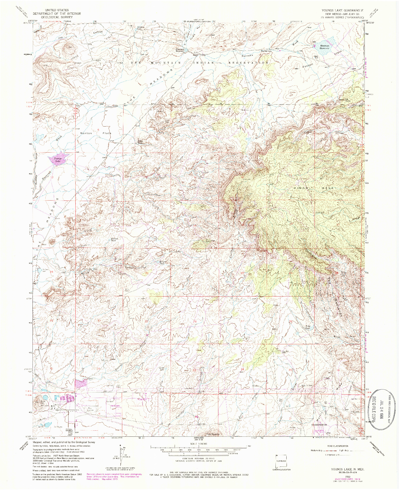 USGS 1:24000-SCALE QUADRANGLE FOR YOUNGS LAKE, NM 1963