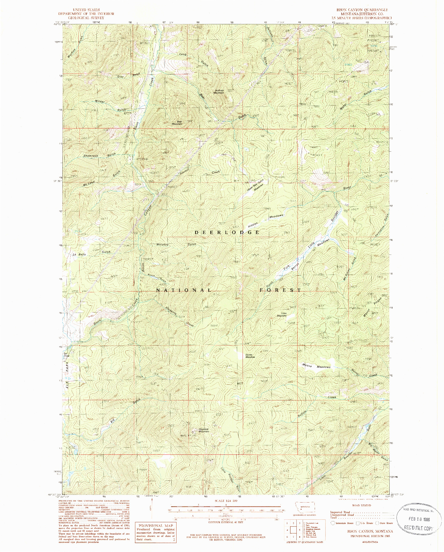 USGS 1:24000-SCALE QUADRANGLE FOR BISON CANYON, MT 1985