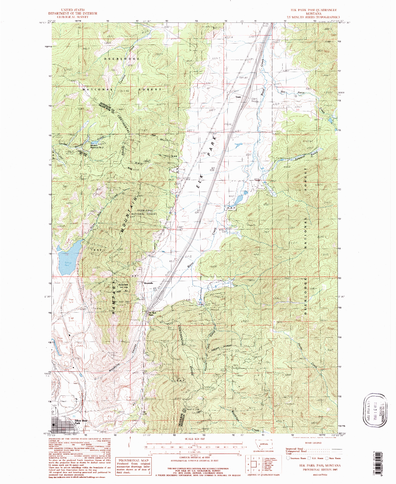 USGS 1:24000-SCALE QUADRANGLE FOR ELK PARK PASS, MT 1985