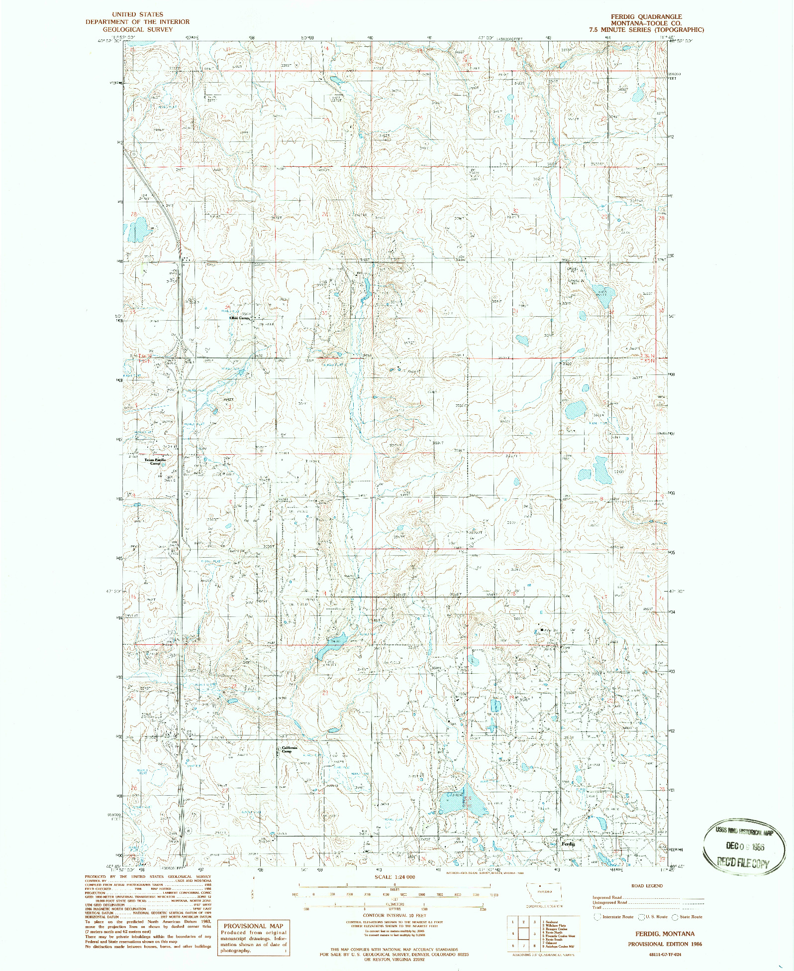 USGS 1:24000-SCALE QUADRANGLE FOR FERDIG, MT 1986