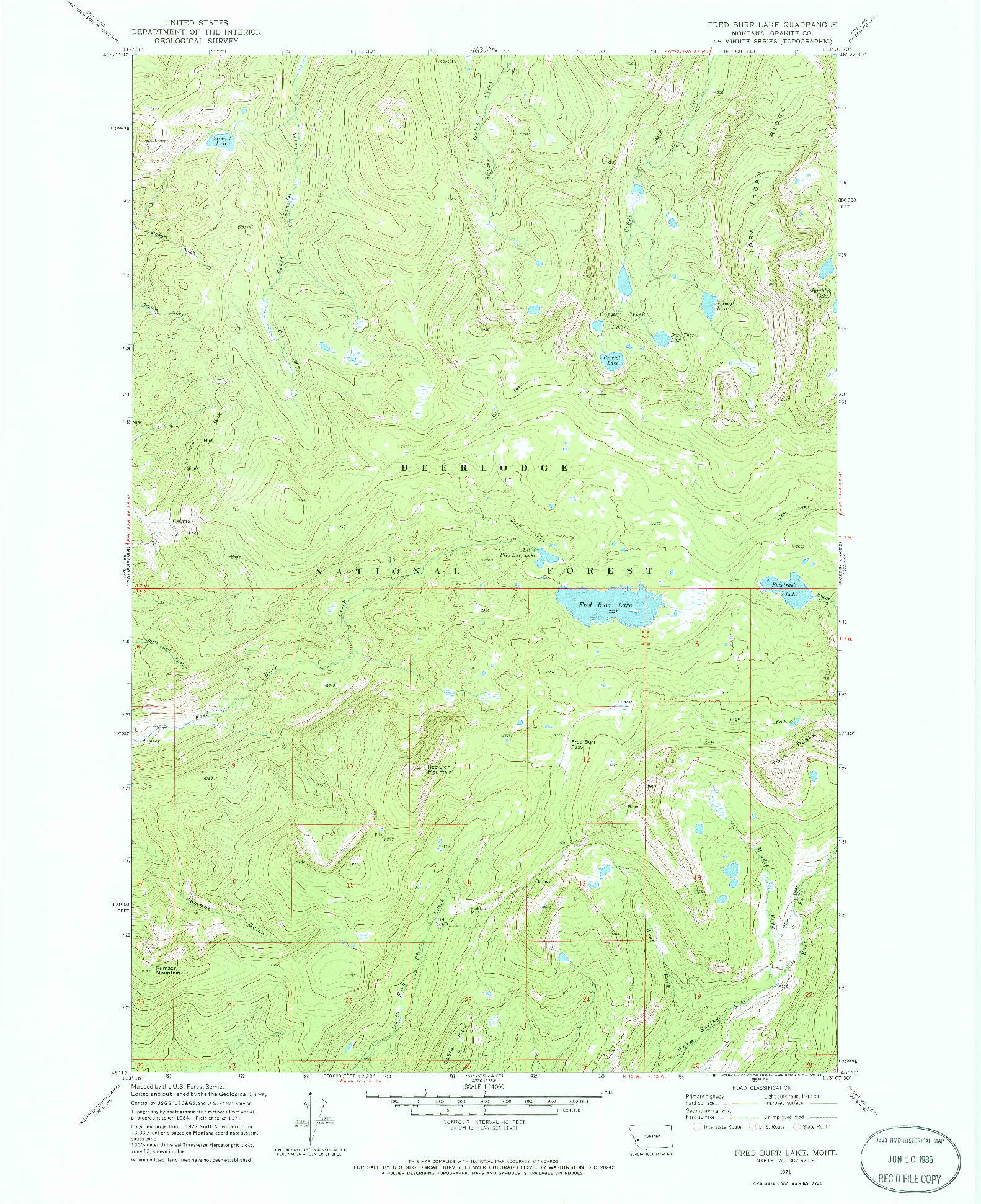 USGS 1:24000-SCALE QUADRANGLE FOR FRED BURR LAKE, MT 1971