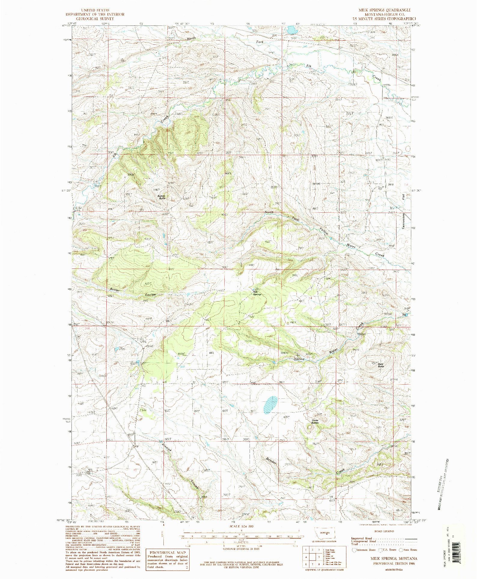 USGS 1:24000-SCALE QUADRANGLE FOR MILK SPRINGS, MT 1986