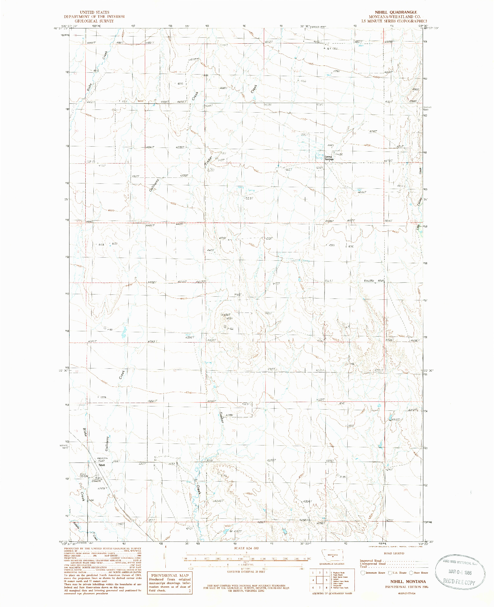 USGS 1:24000-SCALE QUADRANGLE FOR NIHILL, MT 1986