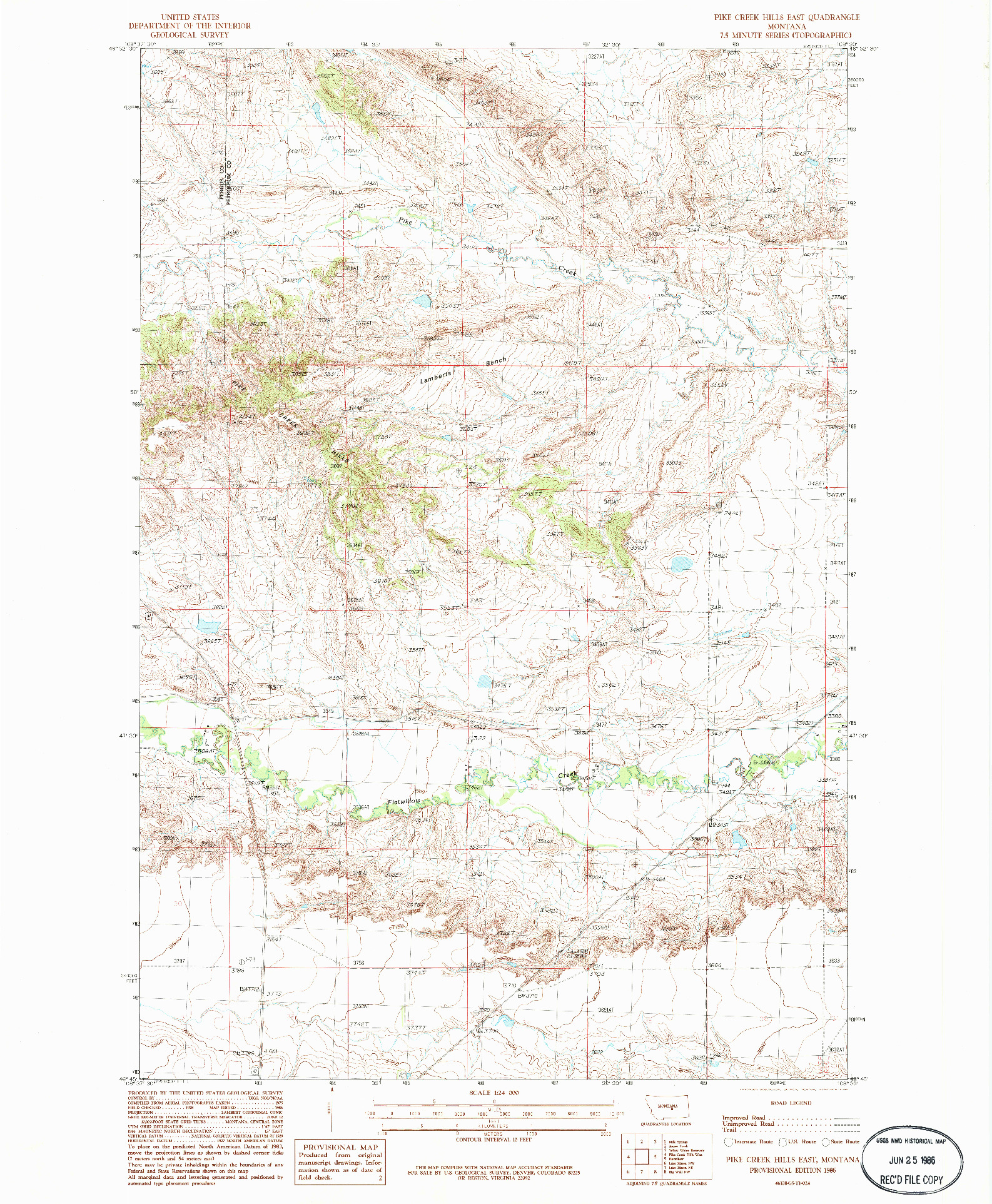 USGS 1:24000-SCALE QUADRANGLE FOR PIKE CREEK HILLS EAST, MT 1986