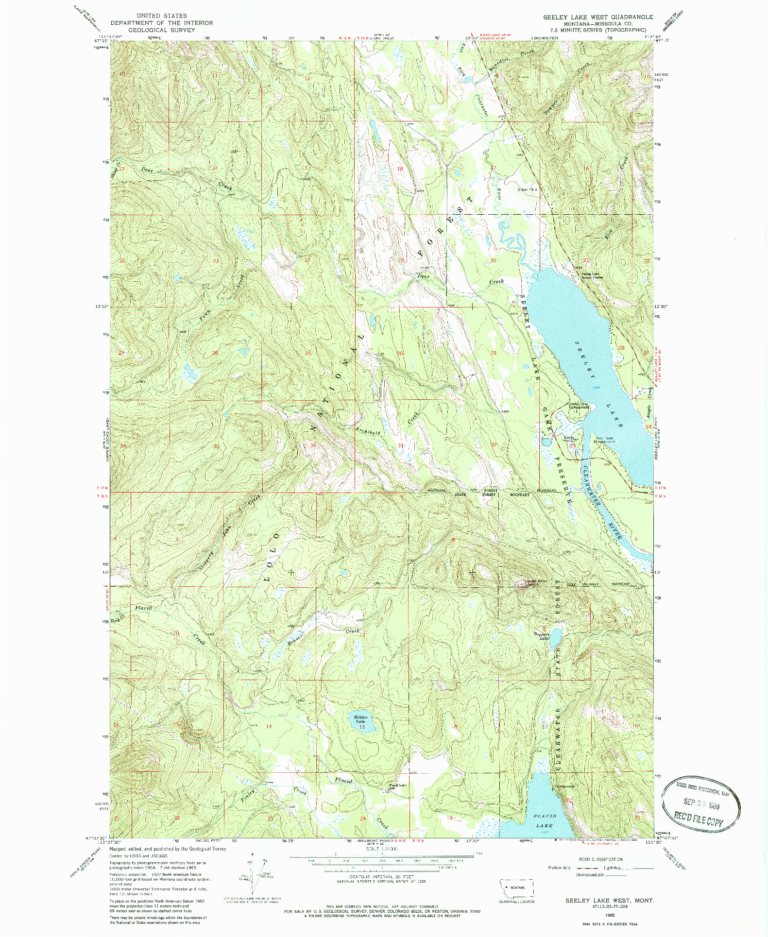 USGS 1:24000-SCALE QUADRANGLE FOR SEELEY LAKE WEST, MT 1965