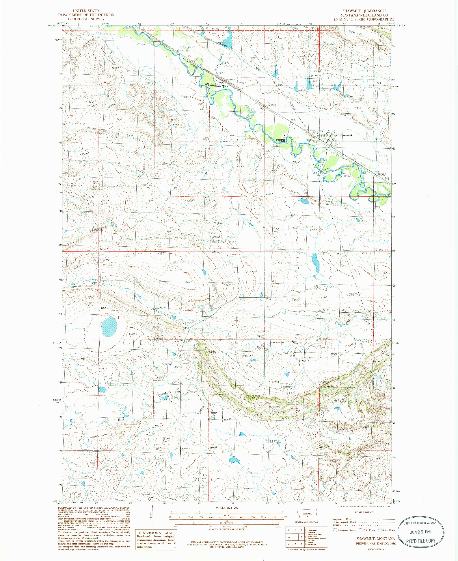 USGS 1:24000-SCALE QUADRANGLE FOR SHAWMUT, MT 1986