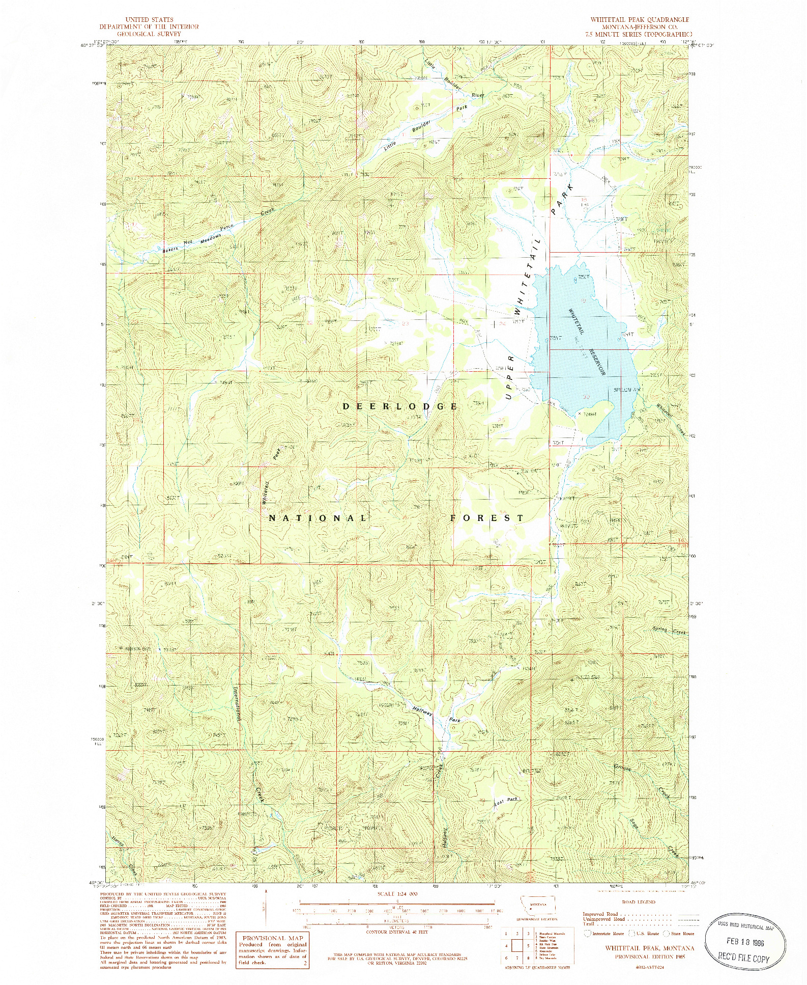 USGS 1:24000-SCALE QUADRANGLE FOR WHITETAIL PEAK, MT 1985