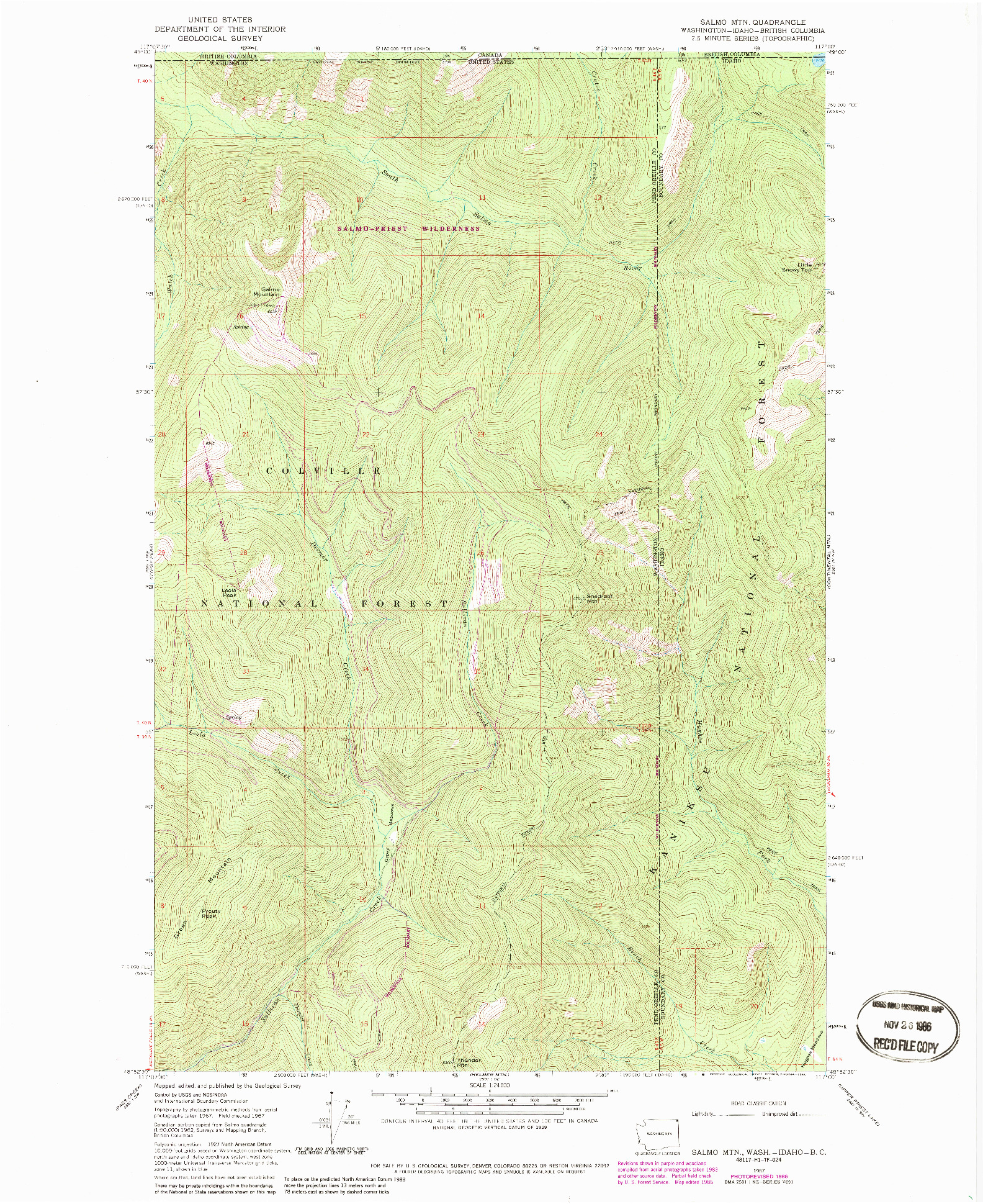 USGS 1:24000-SCALE QUADRANGLE FOR SALMO MTN., WA 1967