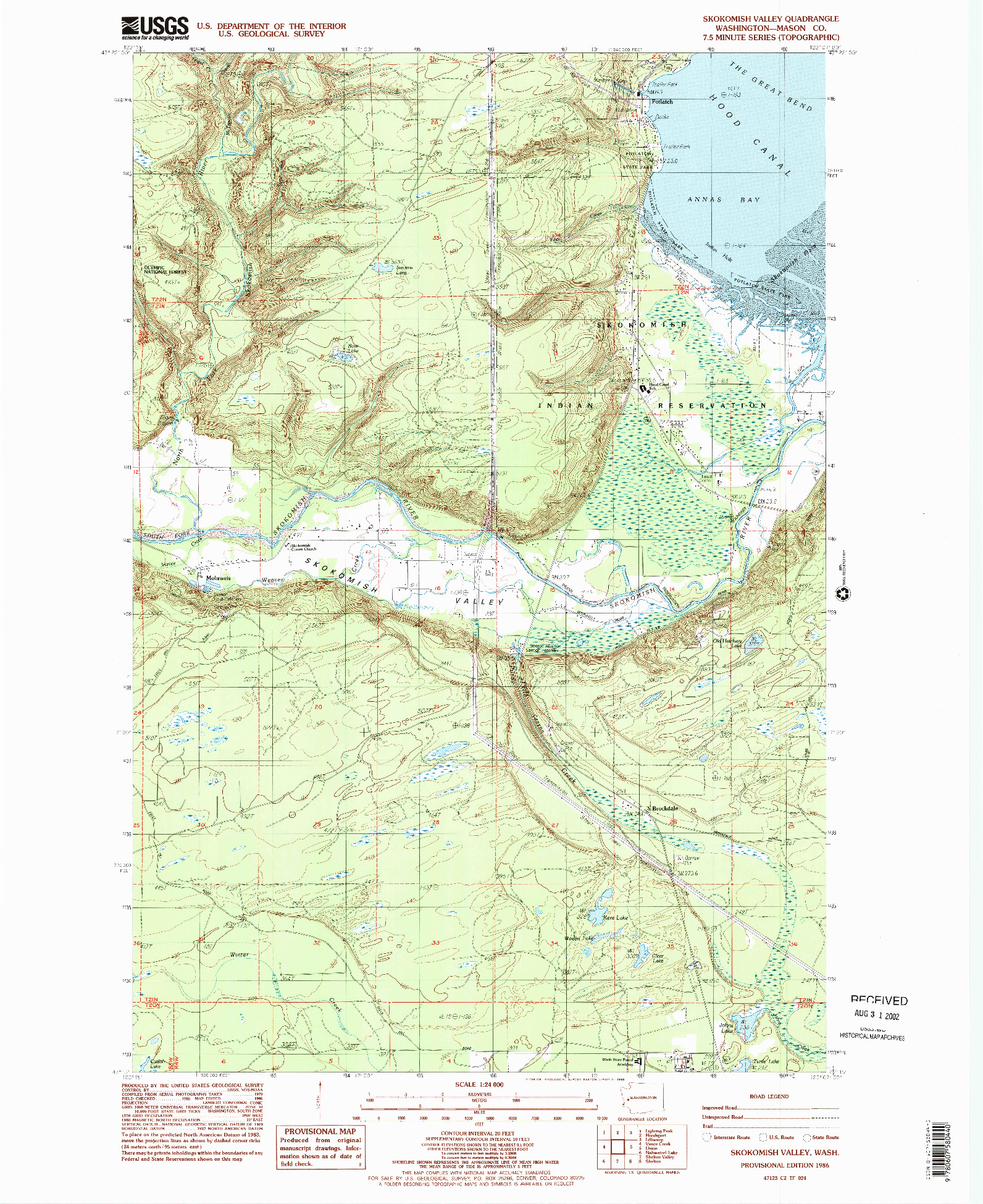 USGS 1:24000-SCALE QUADRANGLE FOR SKOKOMISH VALLEY, WA 1986