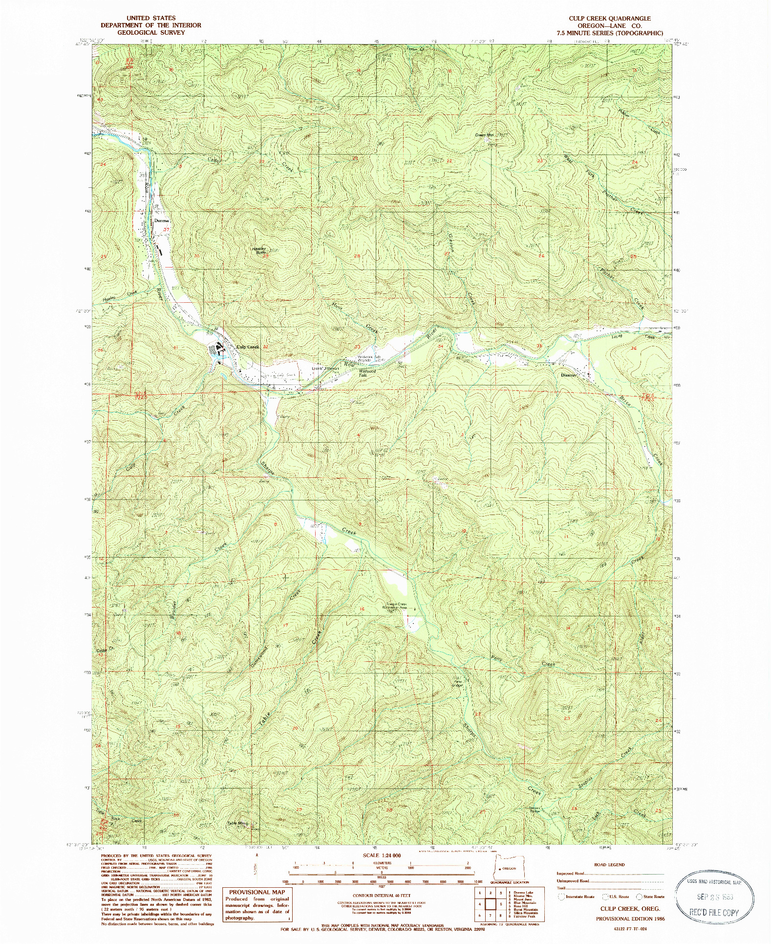 USGS 1:24000-SCALE QUADRANGLE FOR CULP CREEK, OR 1986