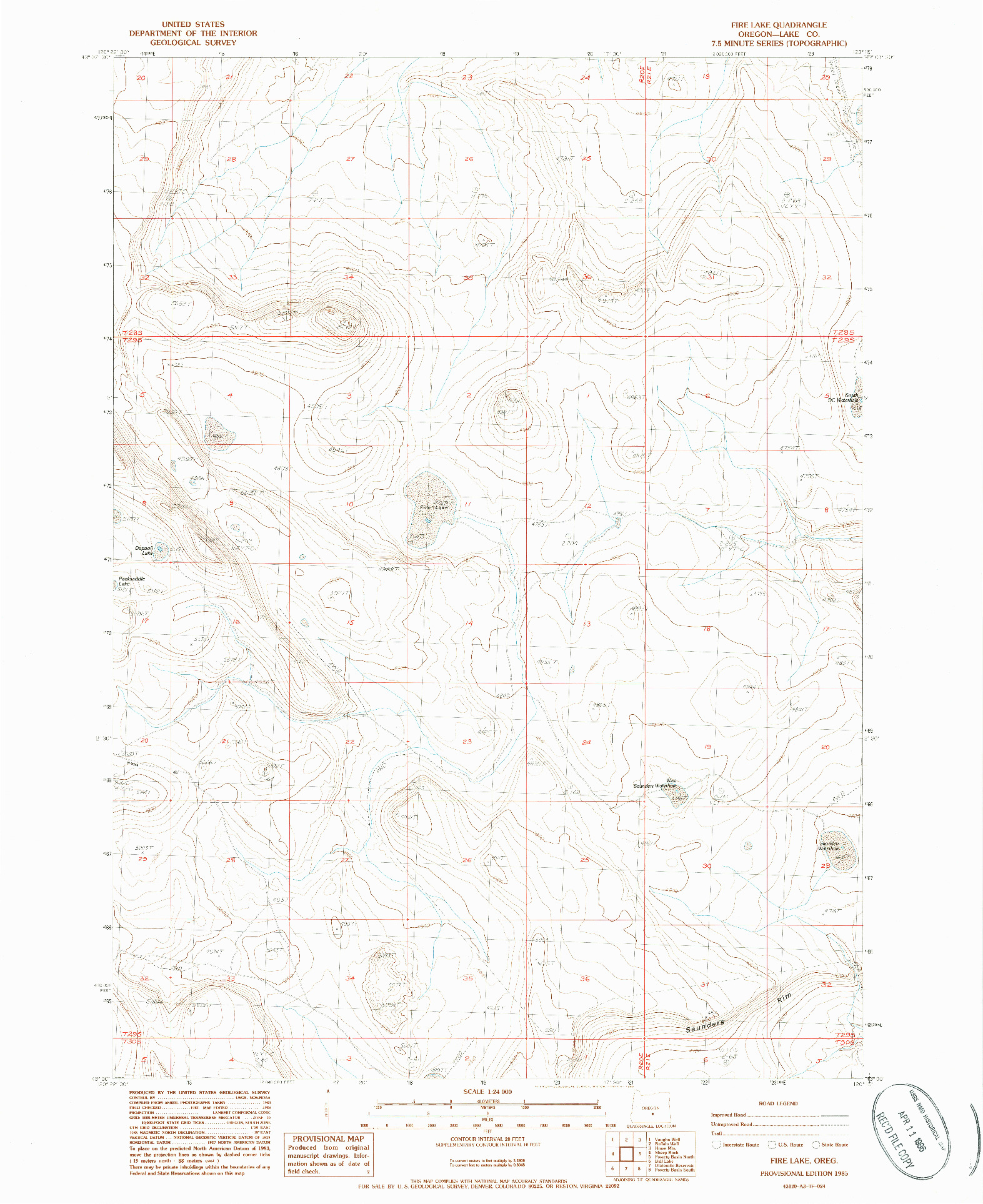 USGS 1:24000-SCALE QUADRANGLE FOR FIRE LAKE, OR 1985