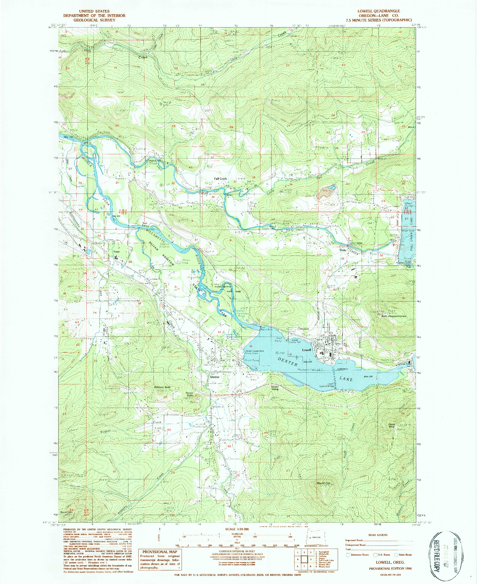 USGS 1:24000-SCALE QUADRANGLE FOR LOWELL, OR 1986