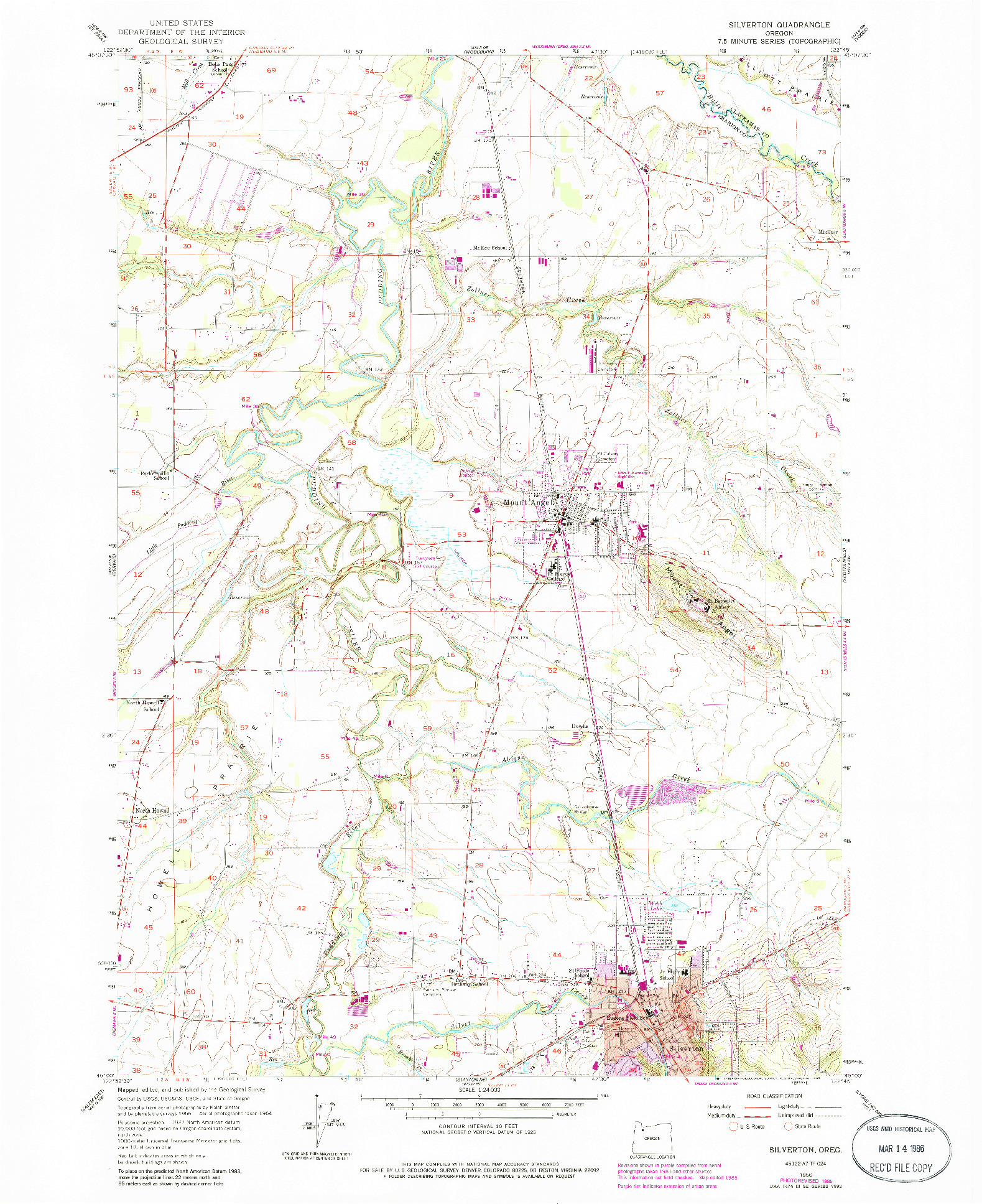 USGS 1:24000-SCALE QUADRANGLE FOR SILVERTON, OR 1956