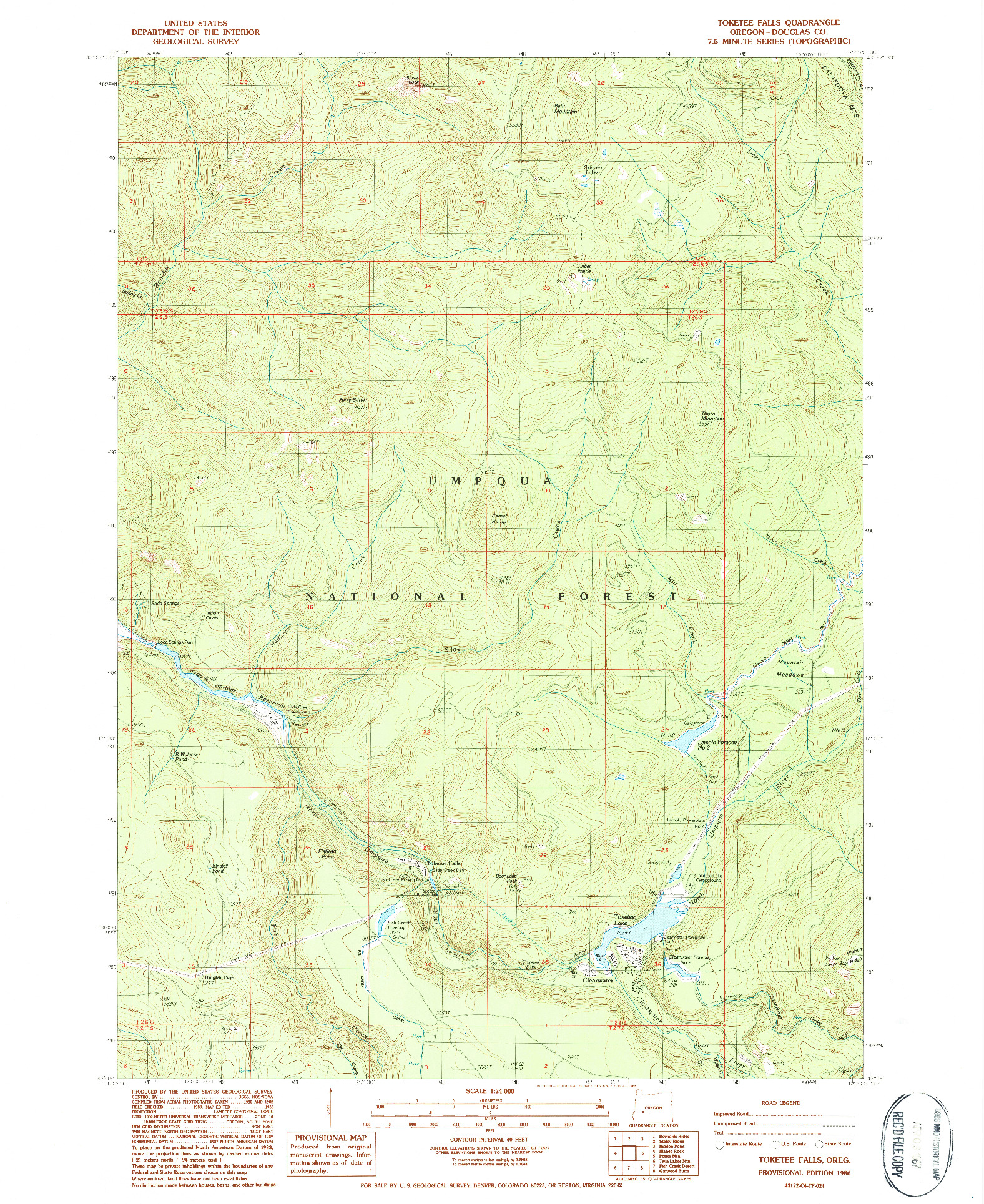 USGS 1:24000-SCALE QUADRANGLE FOR TOKETEE FALLS, OR 1986