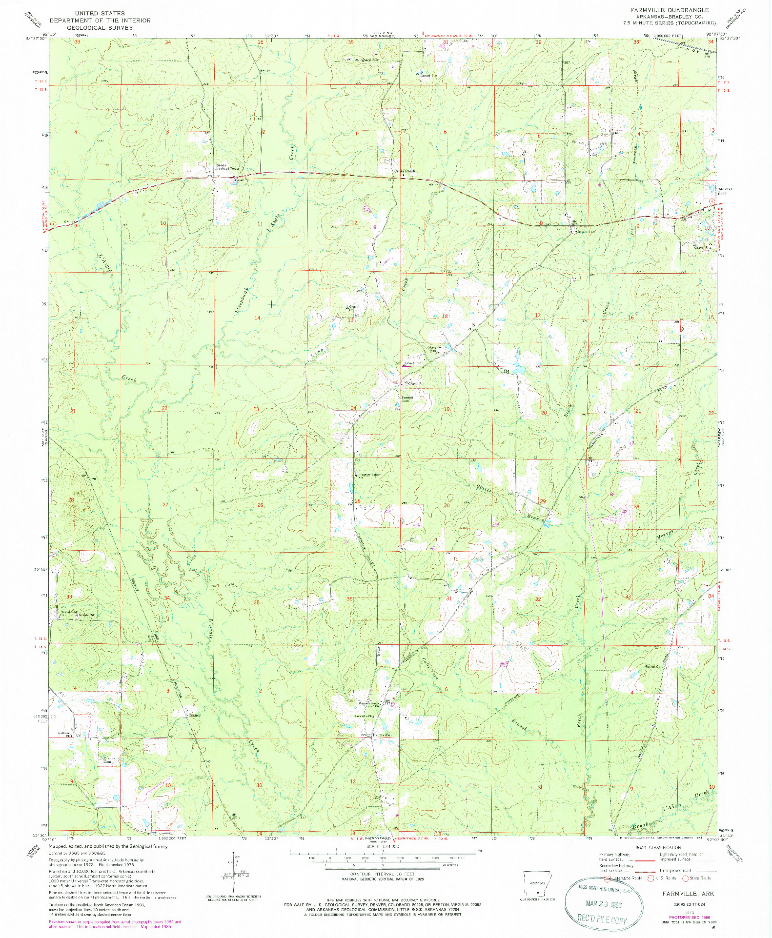 USGS 1:24000-SCALE QUADRANGLE FOR FARMVILLE, AR 1973