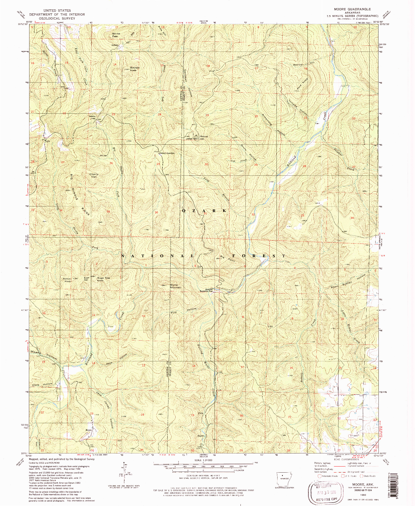 USGS 1:24000-SCALE QUADRANGLE FOR MOORE, AR 1980