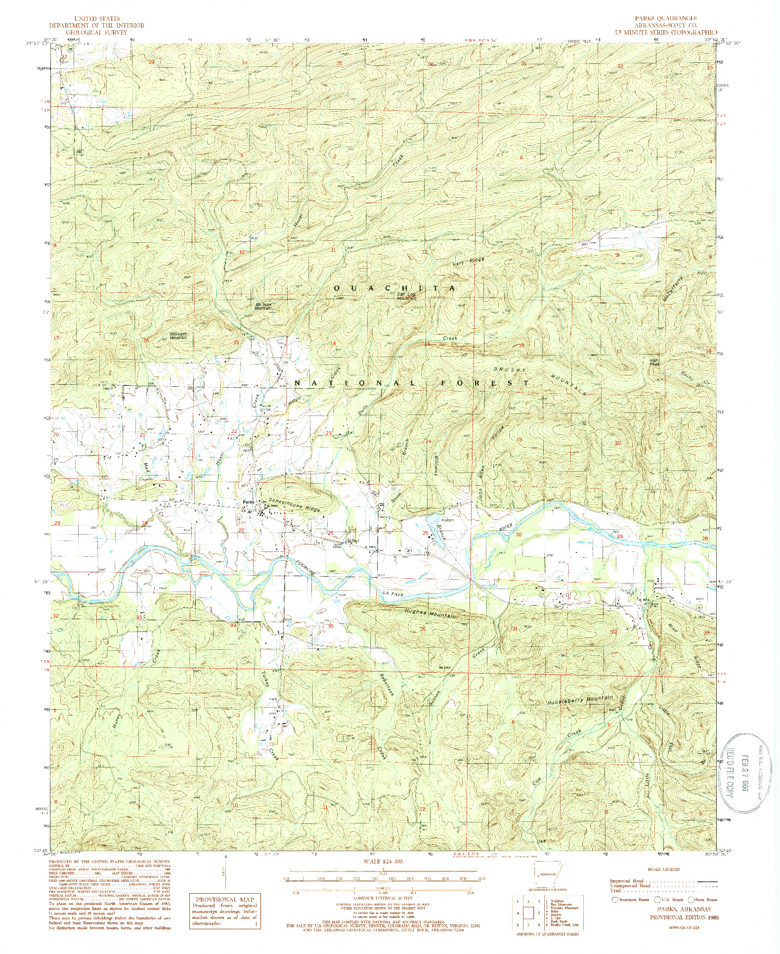 USGS 1:24000-SCALE QUADRANGLE FOR PARKS, AR 1985