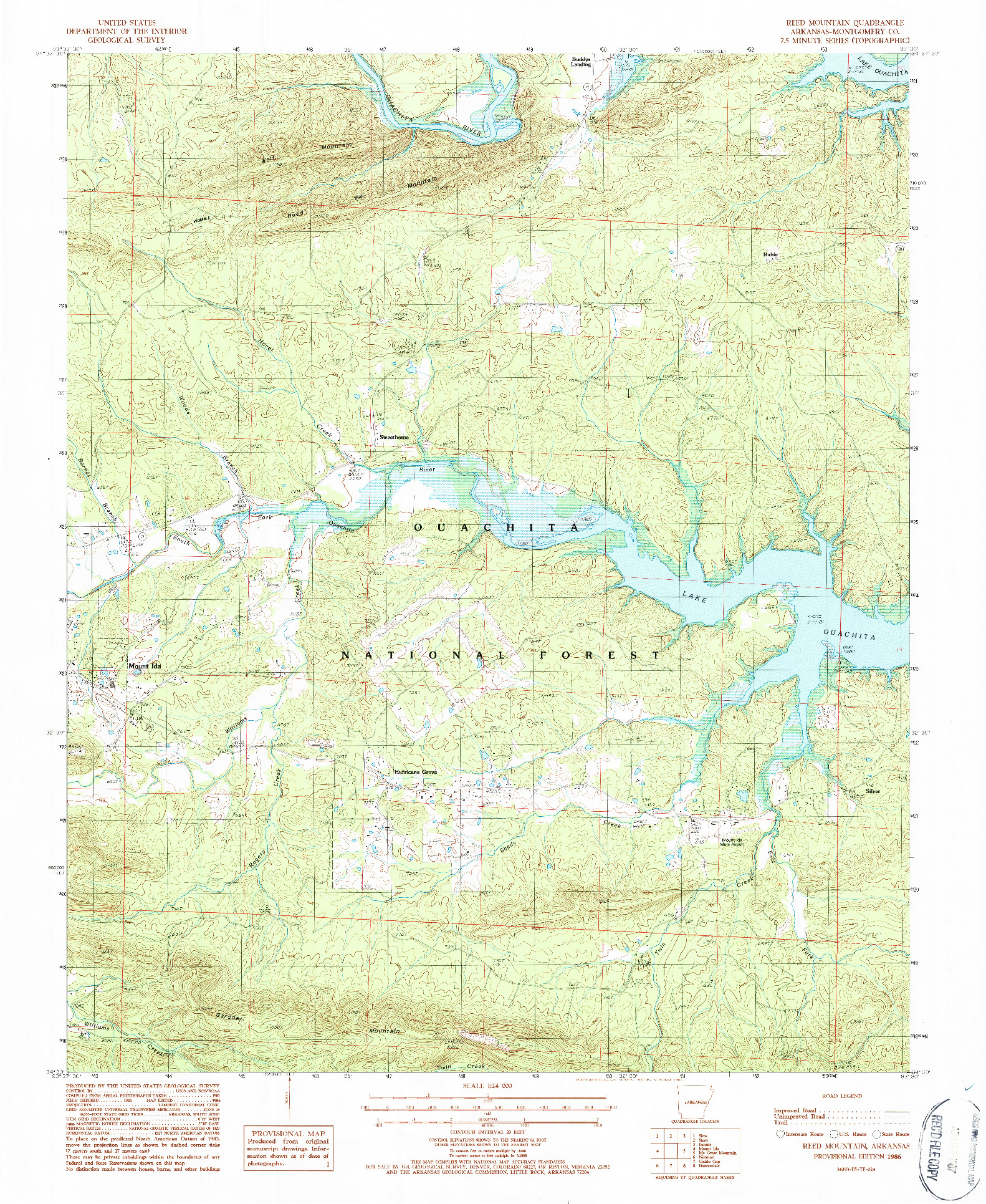 USGS 1:24000-SCALE QUADRANGLE FOR REED MOUNTAIN, AR 1986