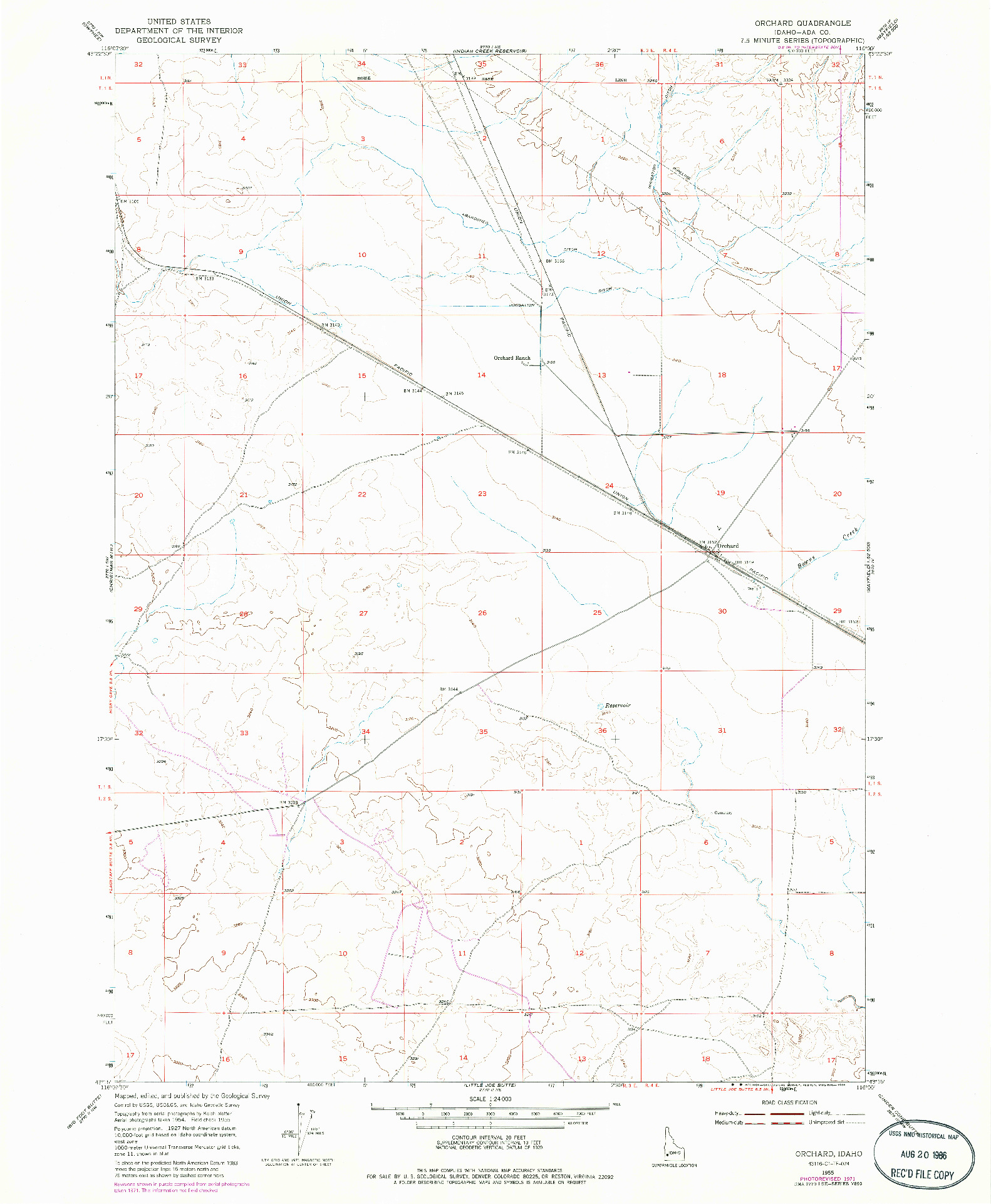 USGS 1:24000-SCALE QUADRANGLE FOR ORCHARD, ID 1955