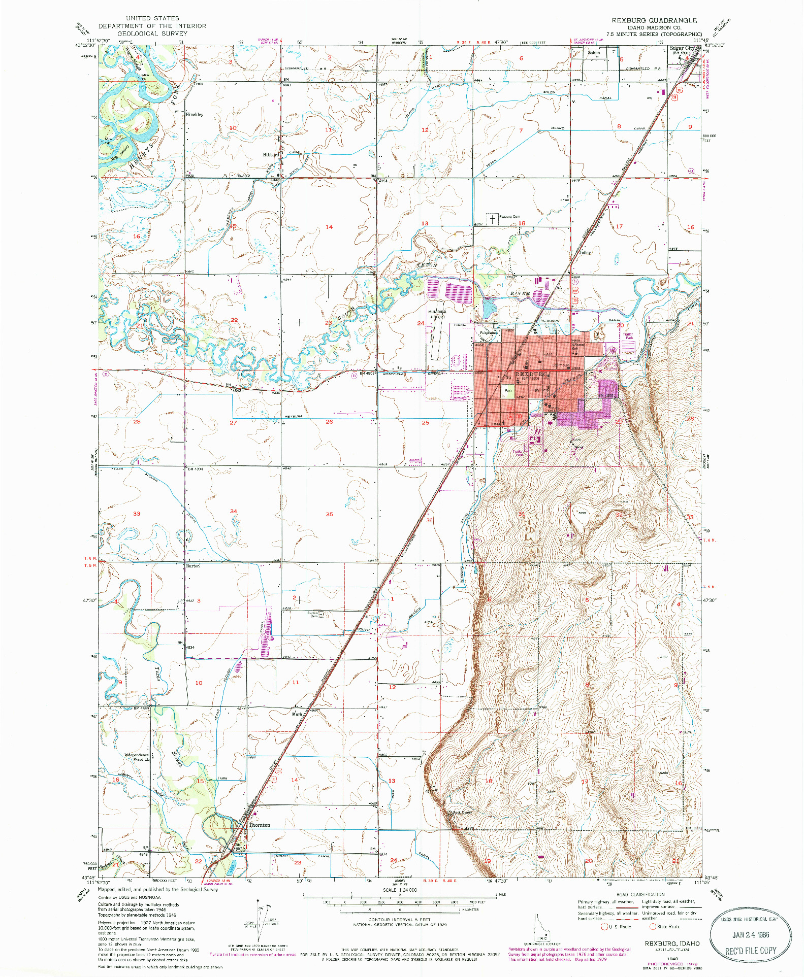 USGS 1:24000-SCALE QUADRANGLE FOR REXBURG, ID 1949