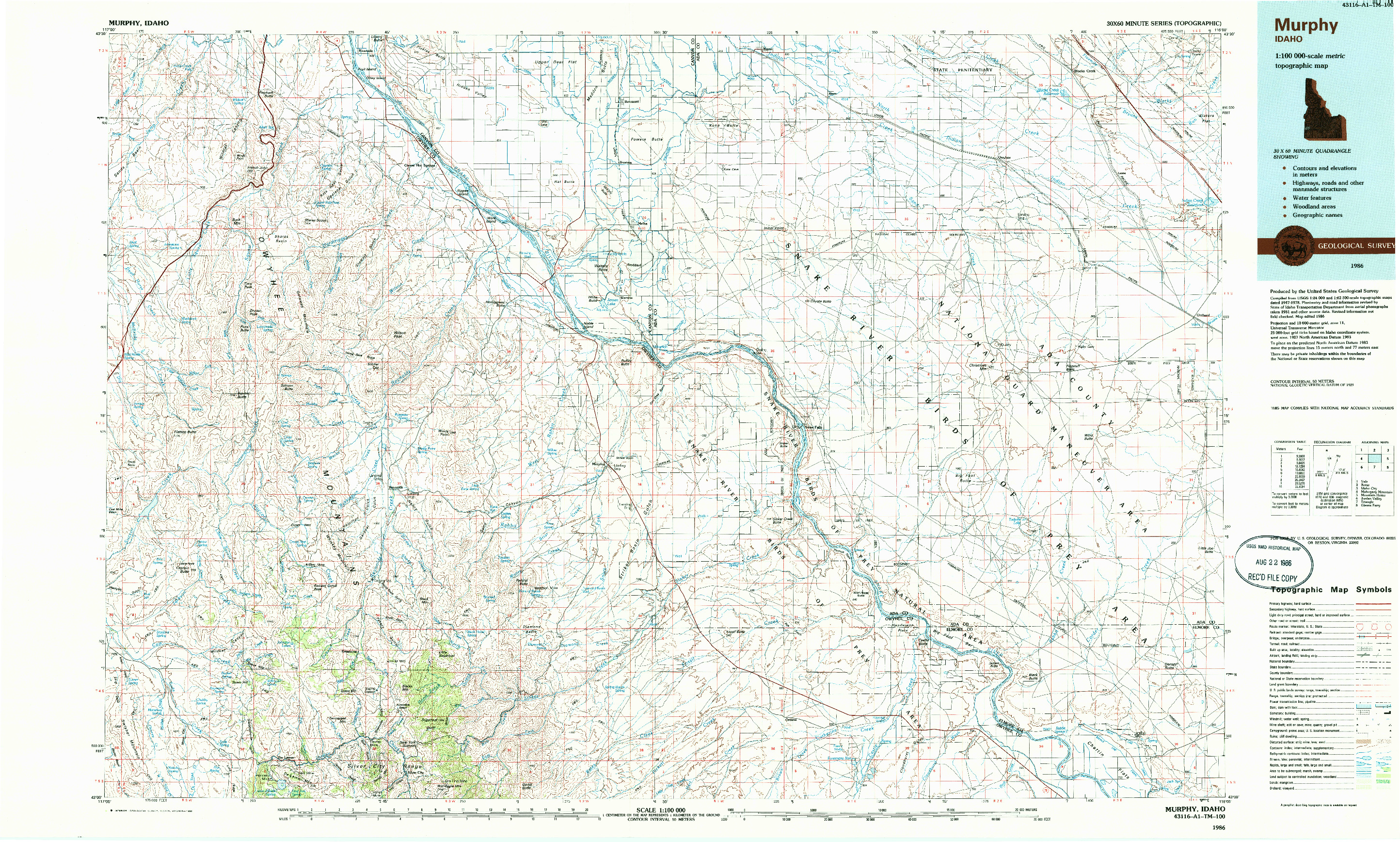 USGS 1:100000-SCALE QUADRANGLE FOR MURPHY, ID 1986