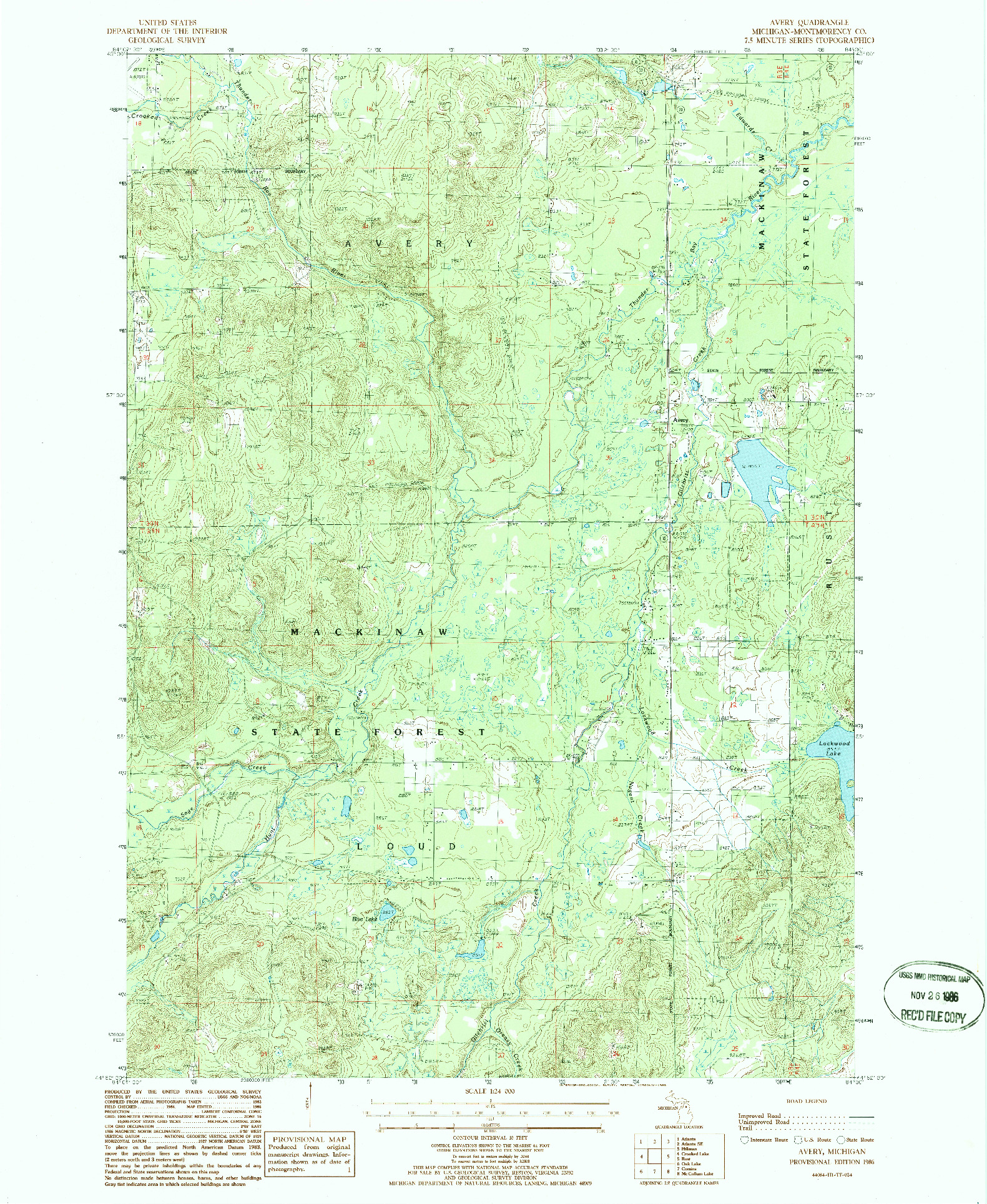 USGS 1:24000-SCALE QUADRANGLE FOR AVERY, MI 1986