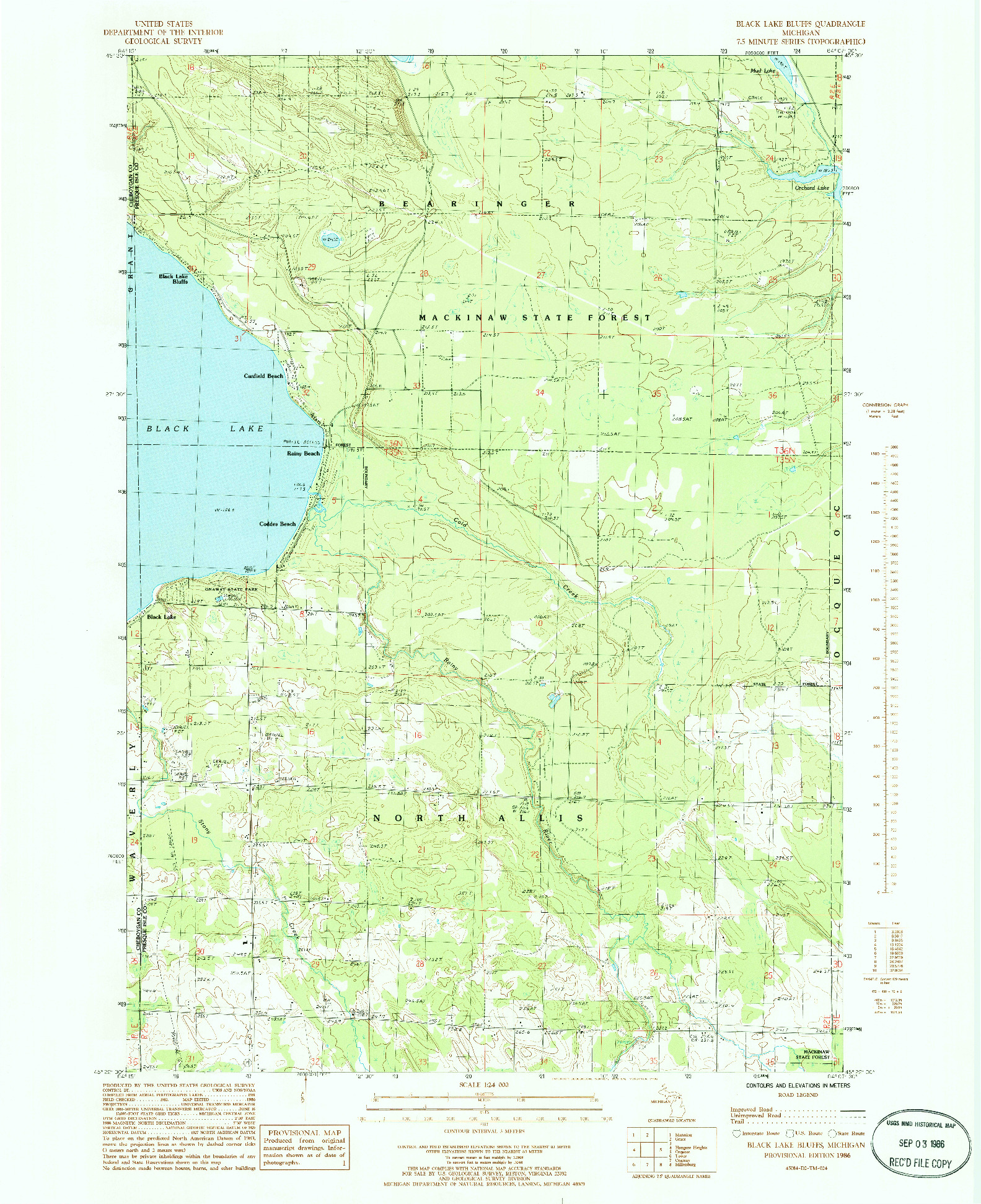 USGS 1:24000-SCALE QUADRANGLE FOR BLACK LAKE BLUFFS, MI 1986