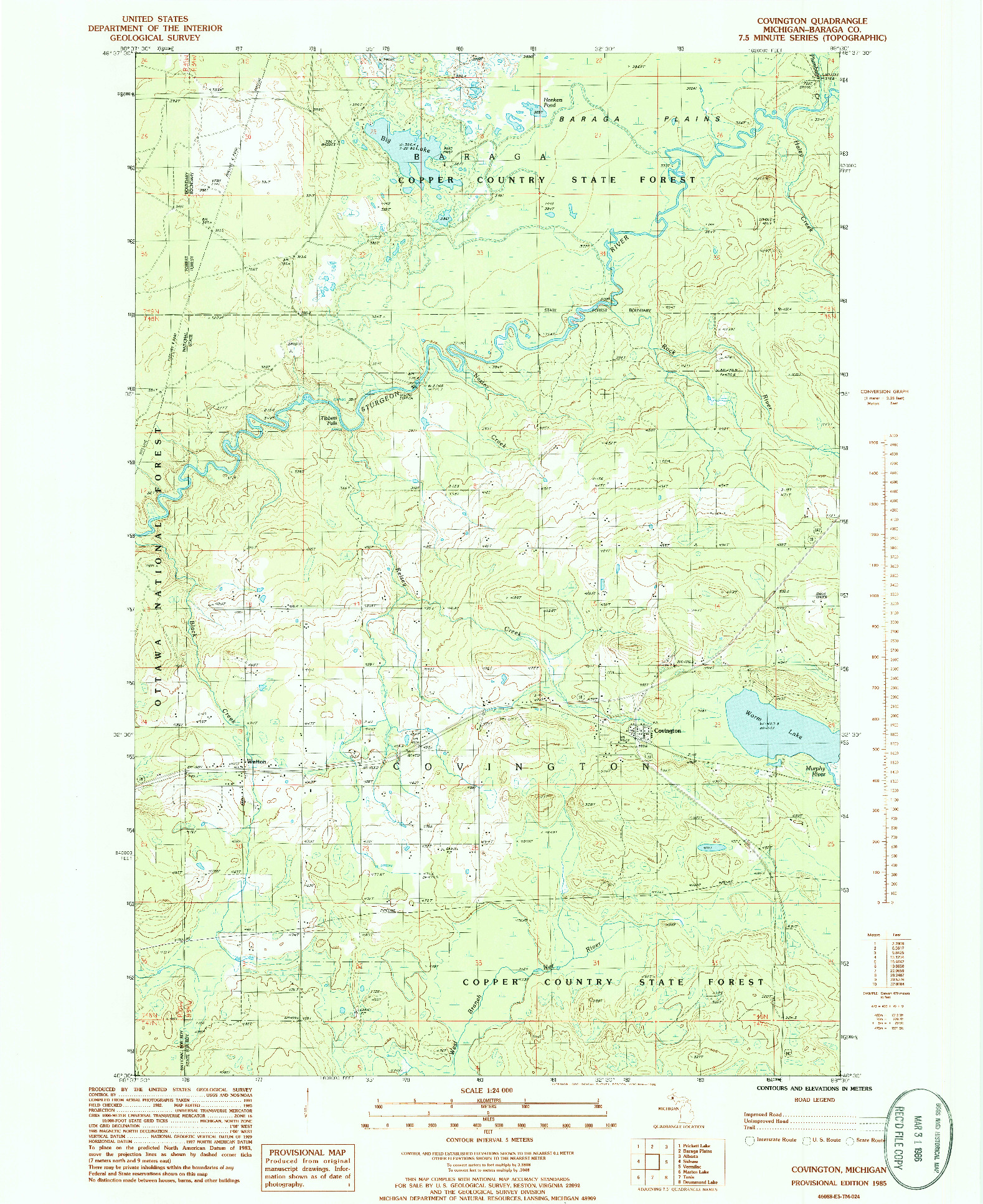 USGS 1:24000-SCALE QUADRANGLE FOR COVINGTON, MI 1985