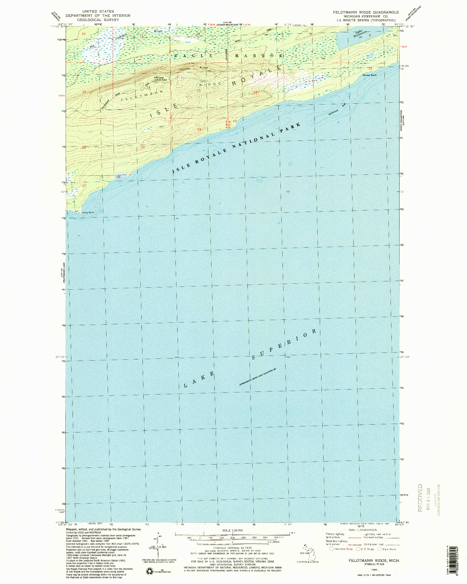 USGS 1:24000-SCALE QUADRANGLE FOR FELDTMANN RIDGE, MI 1985