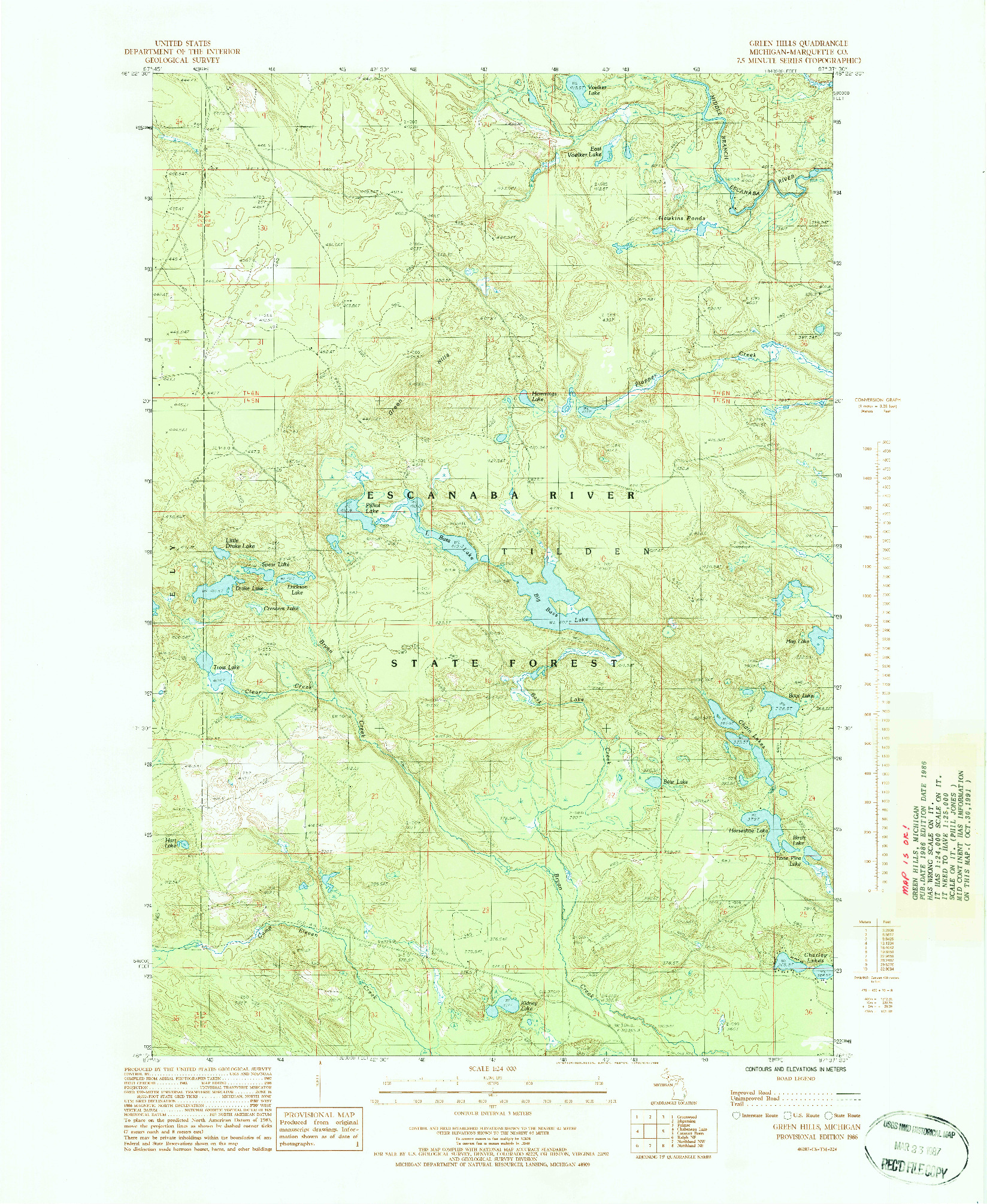 USGS 1:24000-SCALE QUADRANGLE FOR GREEN HILLS, MI 1986
