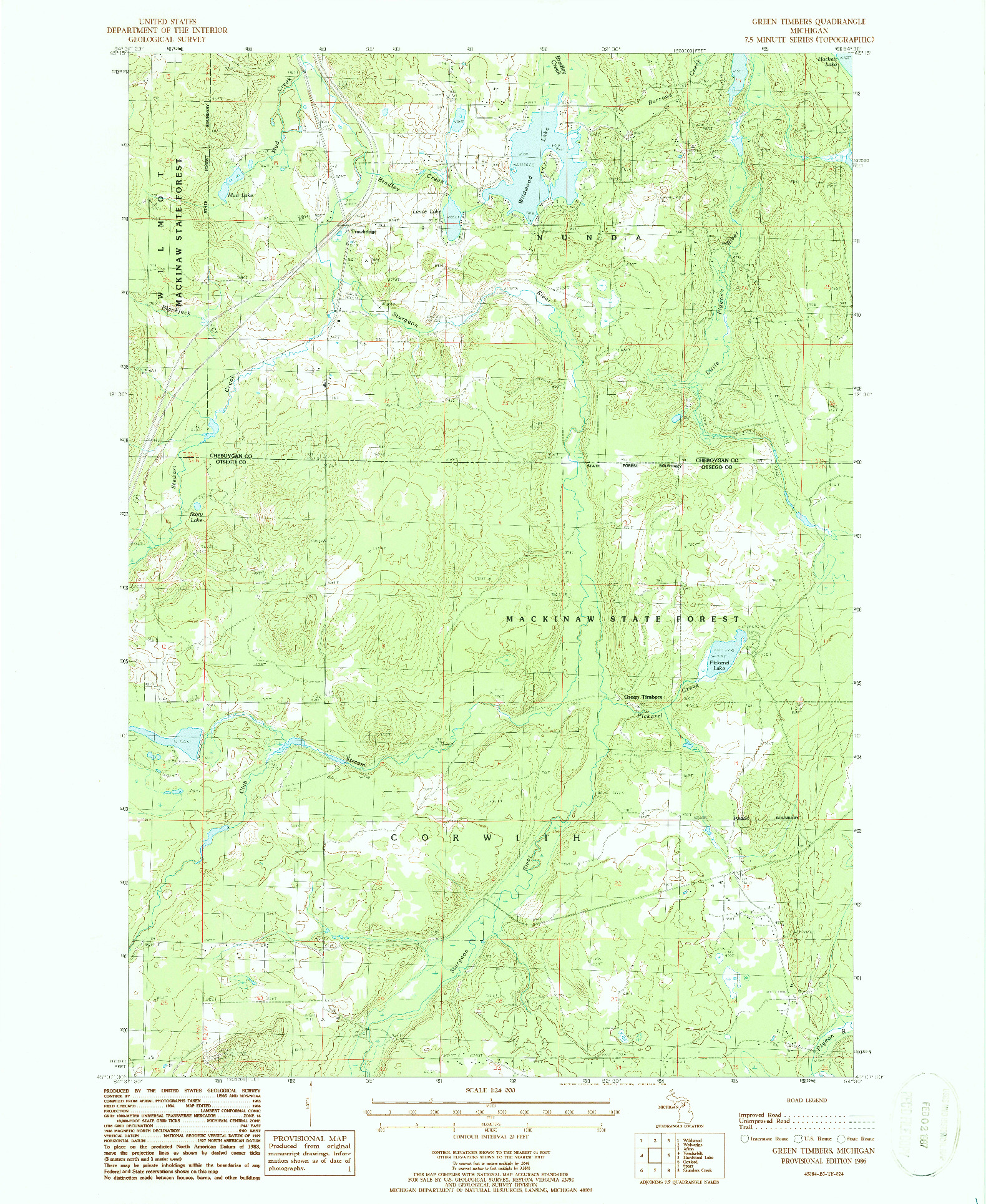 USGS 1:24000-SCALE QUADRANGLE FOR GREEN TIMBERS, MI 1986