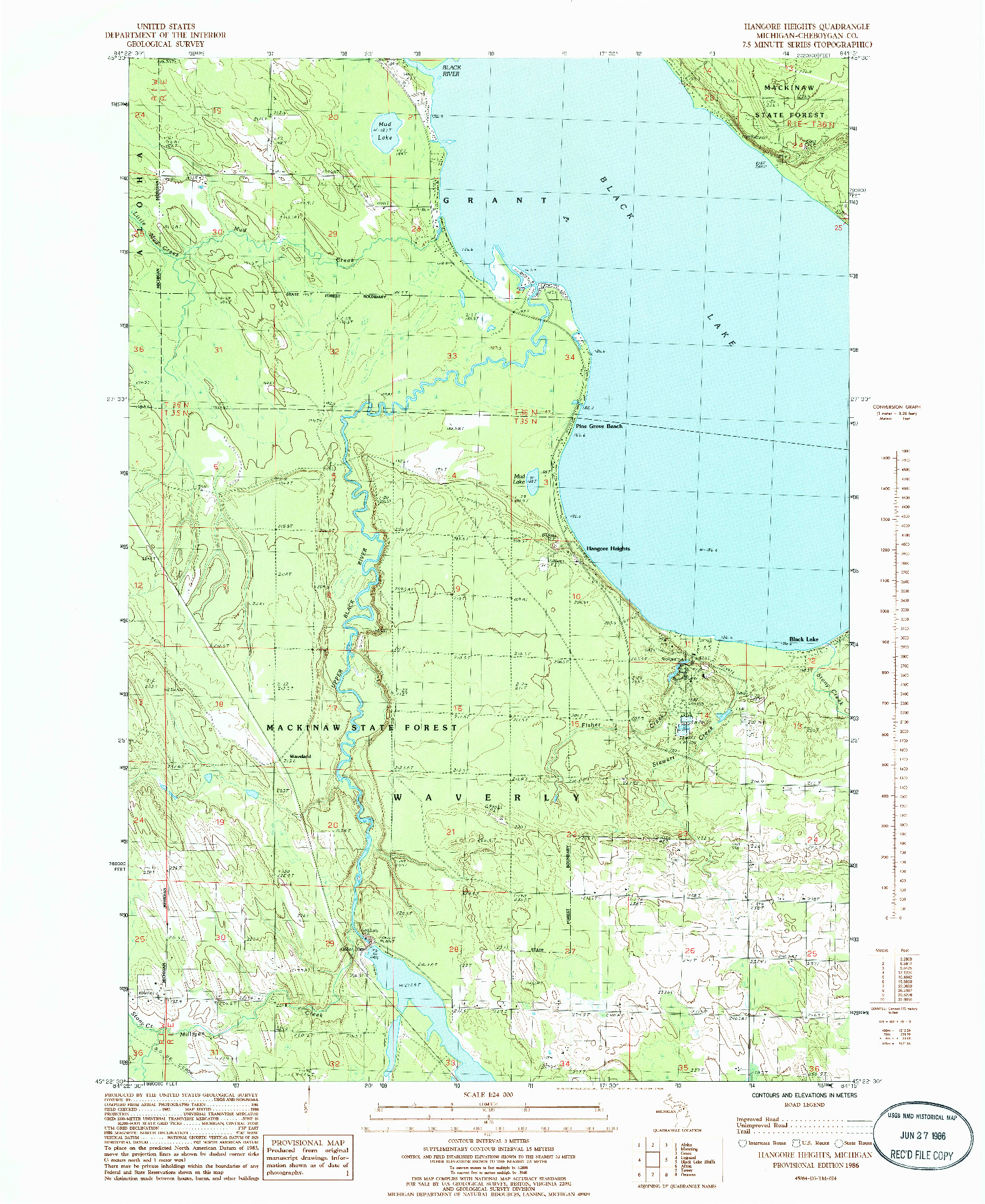USGS 1:24000-SCALE QUADRANGLE FOR HANGORE HEIGHTS, MI 1986
