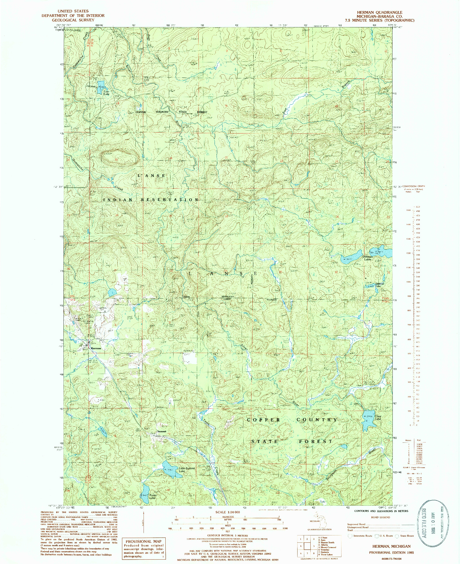 USGS 1:24000-SCALE QUADRANGLE FOR HERMAN, MI 1985